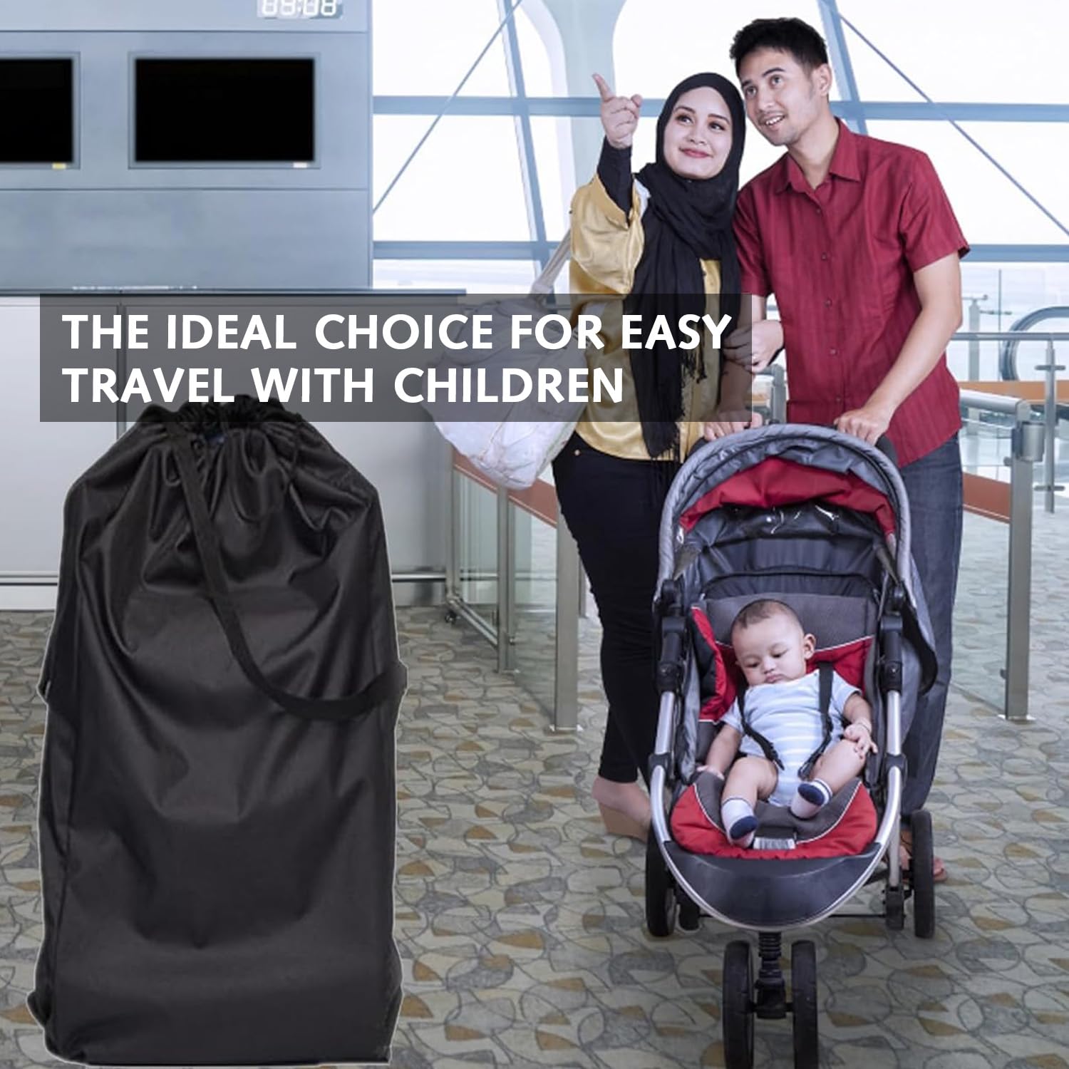 Ezranova Bolsa de viaje impermeable para cochecito de bebé, color negro, gran capacidad