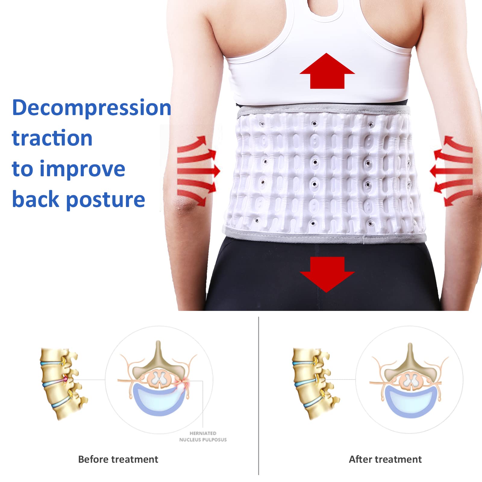 ALPHAY Inflatable Lumbar Traction Support Belts, Decompression Back Belt Lumbar Spine Support with Relief the Pain Back Traction Decompression Belt for Men & Women Fits Waist Size 32-36 inches