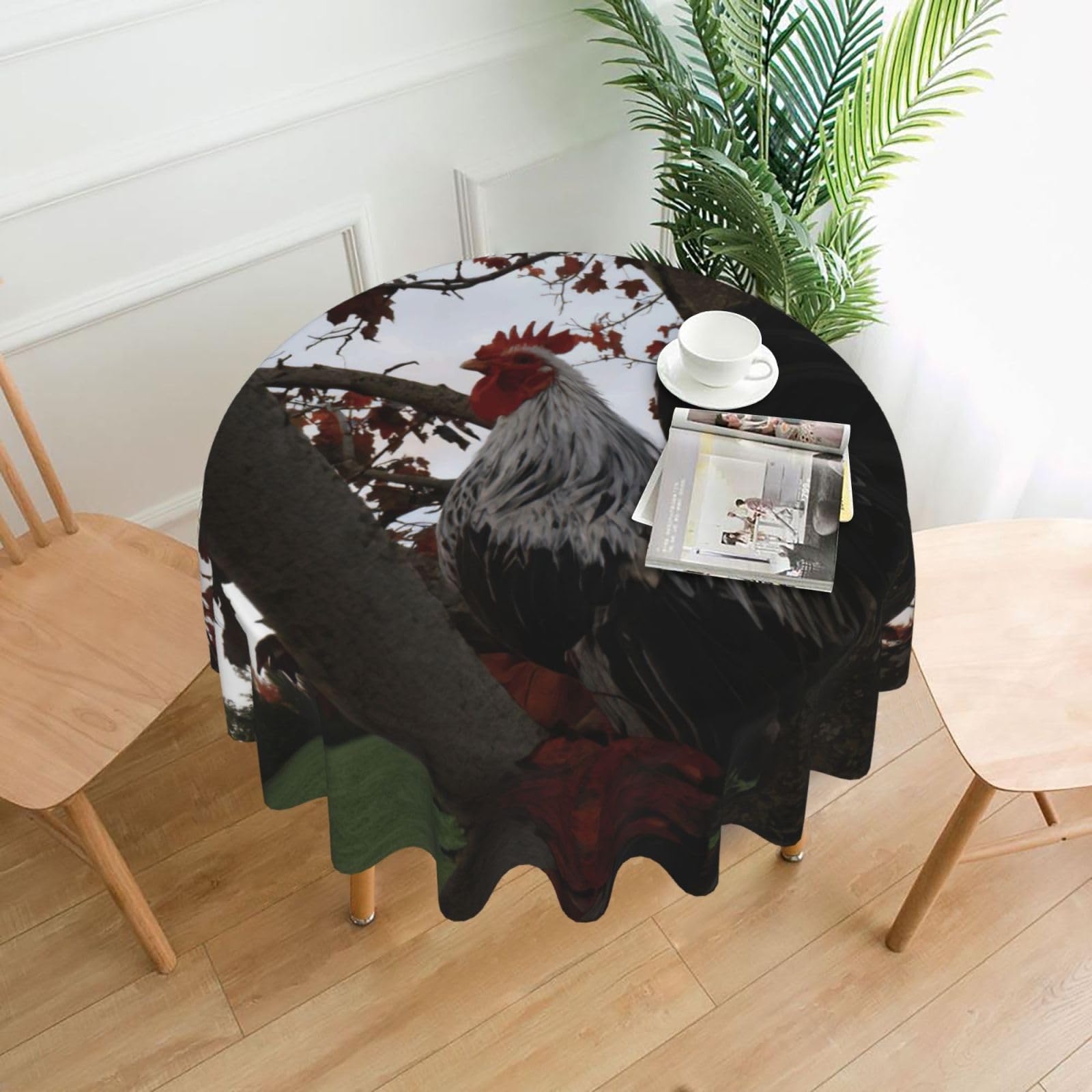 Zcmkjlg BackYard Chickens Print Quick Ship Round Tablecloth 60in Polyester Washable Cover for Dining Room