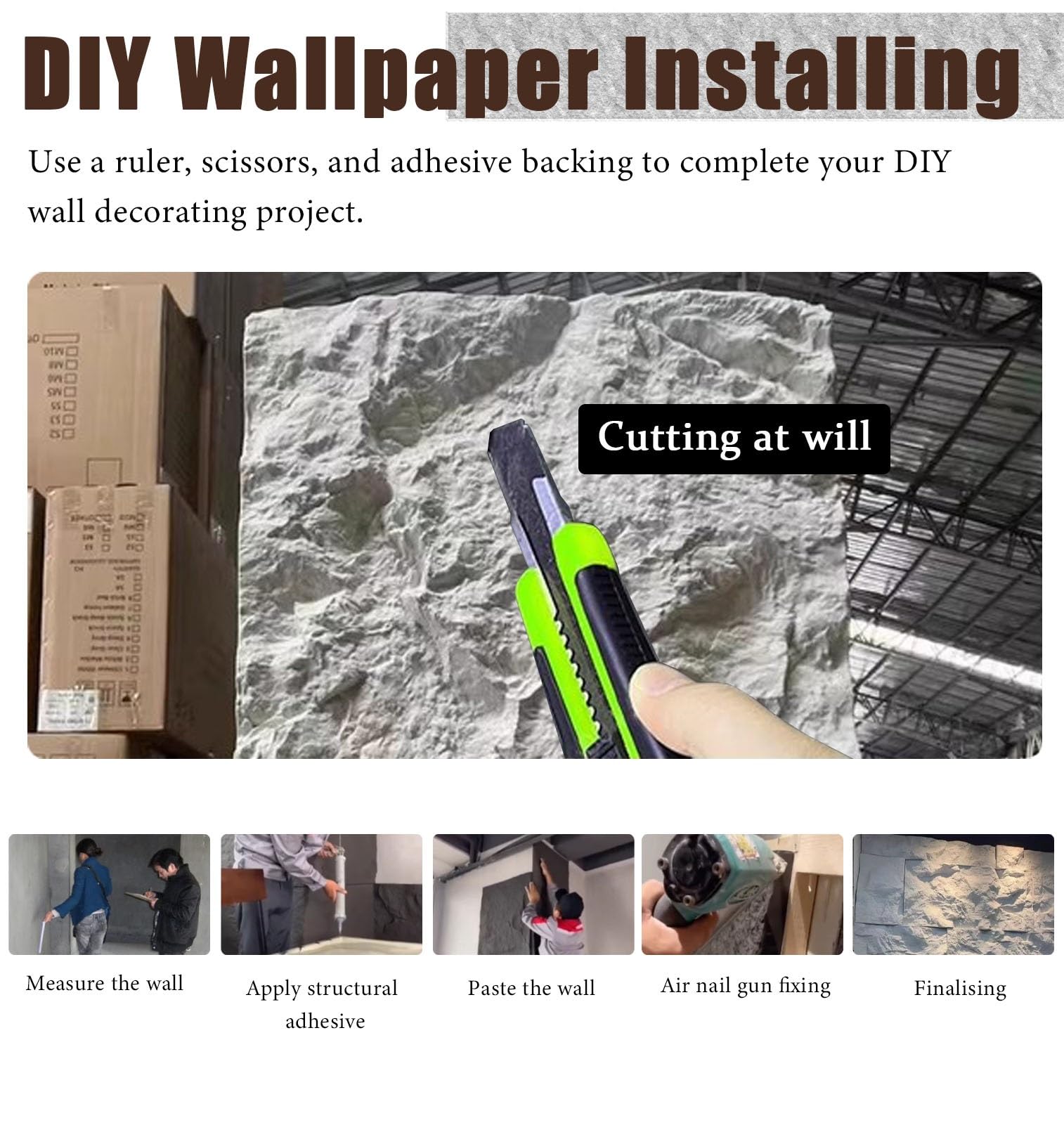 Revestimiento de Pared Moderno con Arte 3D, Revestimiento de Piedra Artificial para Exterior e Interior, Molde Decorativo con Textura de PU Impermeable (Rojo, 1 Unidad)