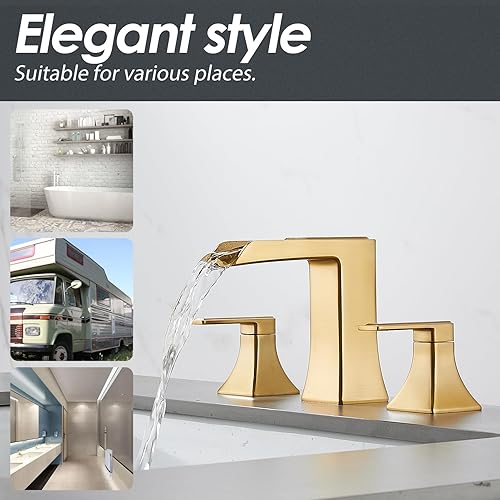 Miniatura 23 de Grifo de baño negro de 3 agujeros, grifos de cascada para fregaderos de baño de 4 a 16 pulgadas, grifo de tocador de dos manijas con drenaje Mate