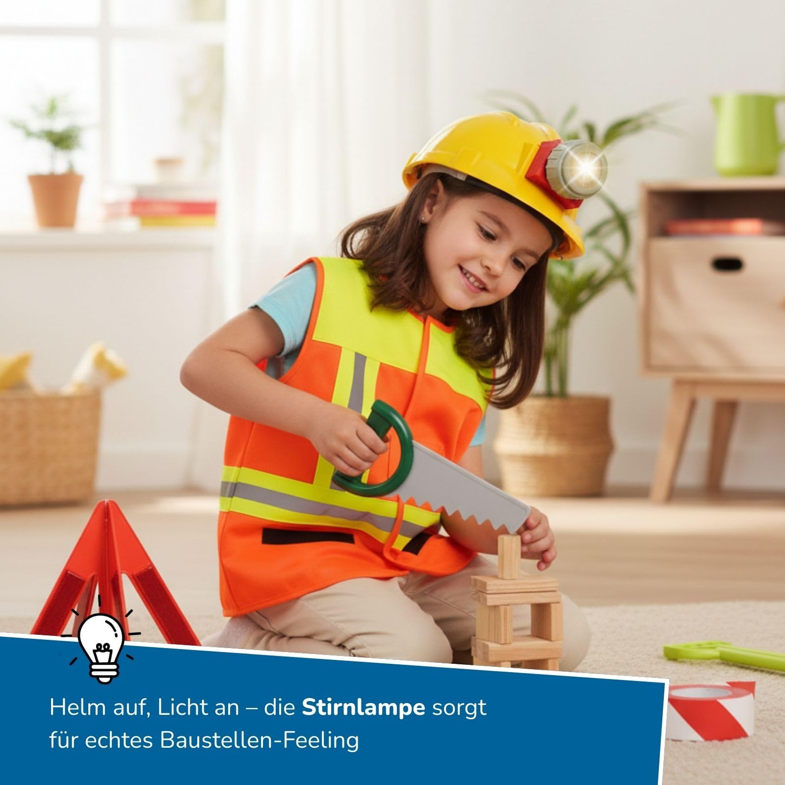 alldoro Rollenspielsets Feuerwehr/Polizei/Bauleiter, Kostüm mit Weste, Kopfbedeckung & Zubehör, inkl. Spielkarten, für Kinder ab 3 Jahren
