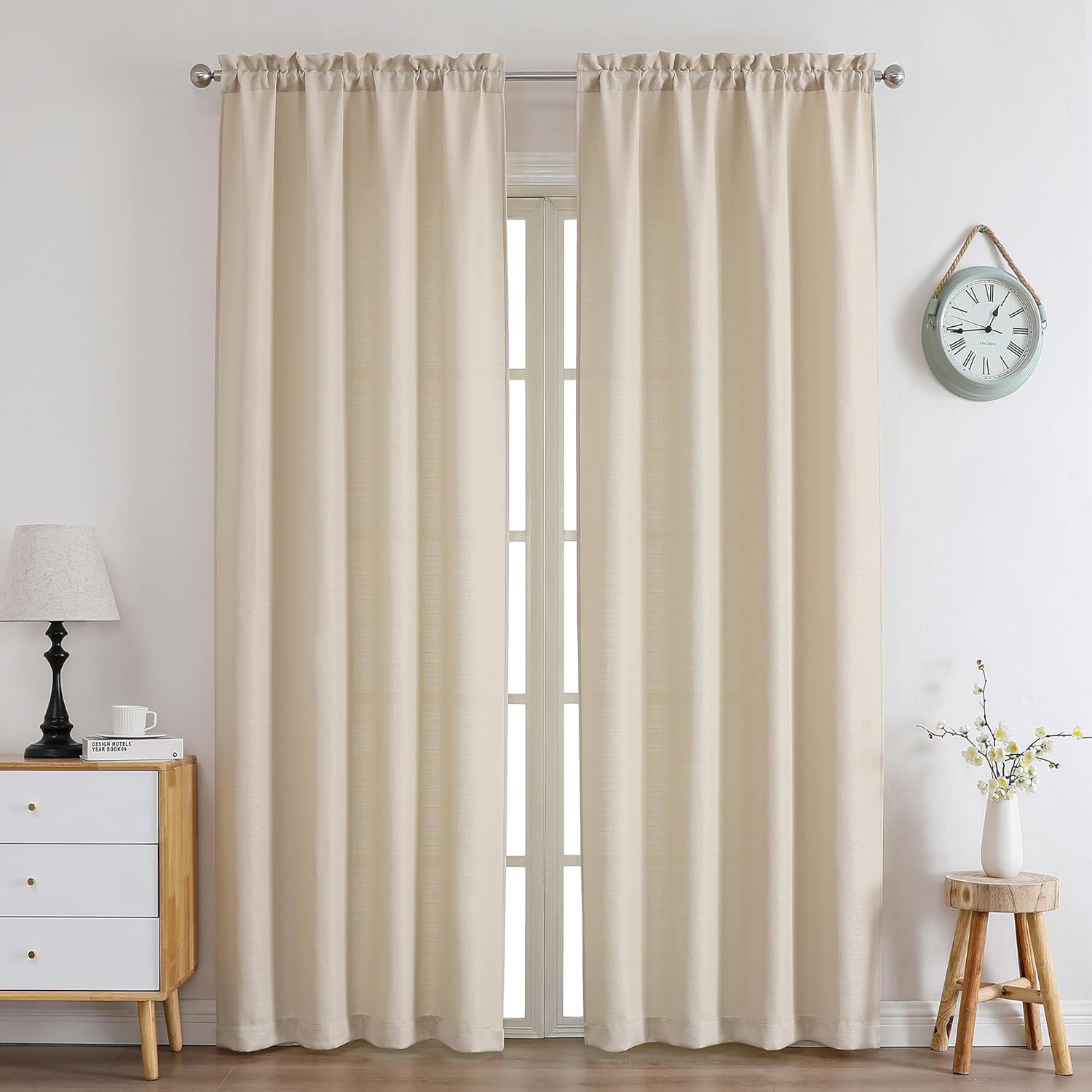 Linen Curtains 96 Inch Length 2 Panels, Faux Linen Textured Semi Sheer Airy Light Filtering Soft Privacy Farmhouse Curtain Drapes for Living Room Bedroom, Each 40" Wx96 L Linen 40 x 96 inch