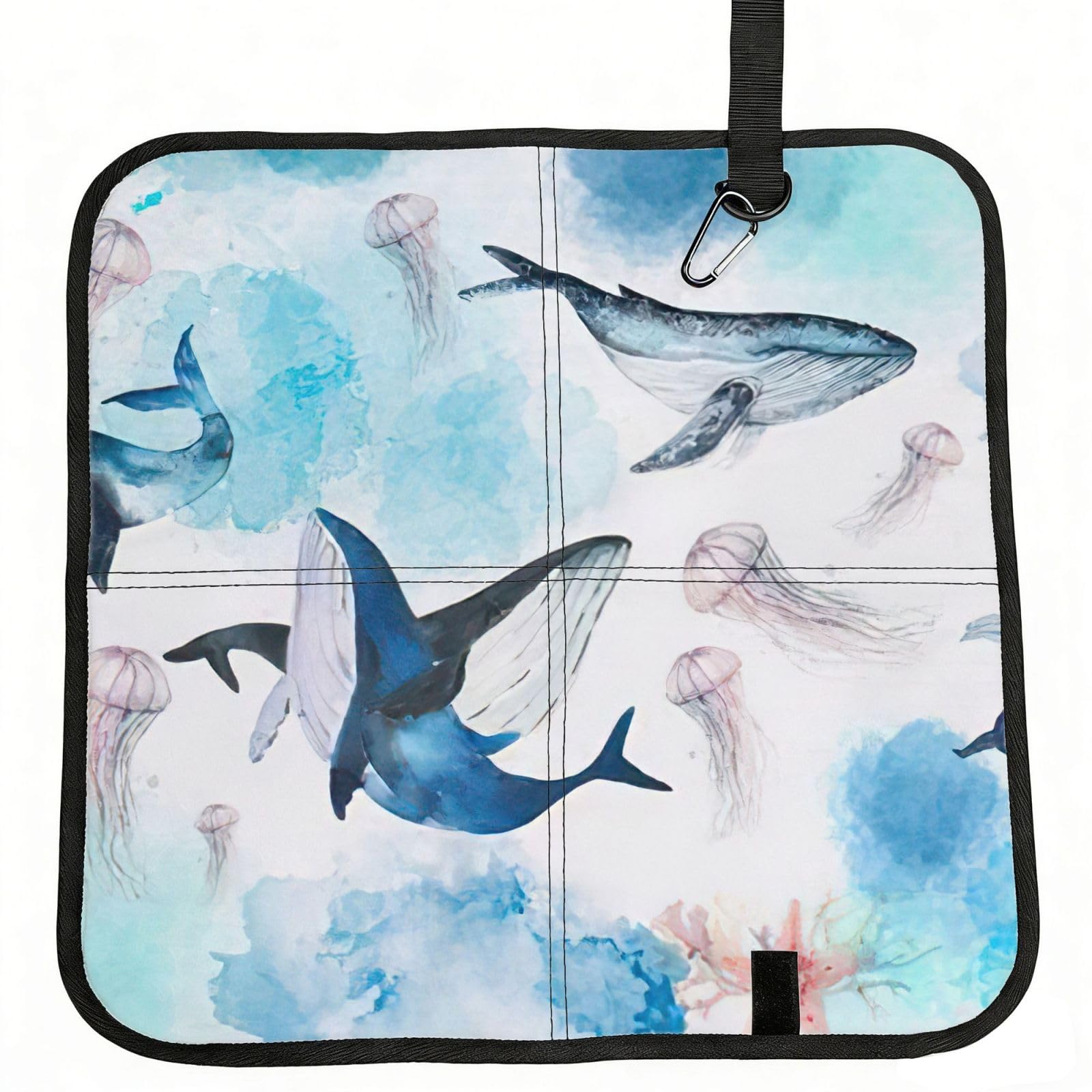 bghdfa Sea Whale And Jellyfish Print Outdoor Sitting Mat Waterproof Oxford Cloth Seat Cushion Folding Foam Camping Seat For Picnic