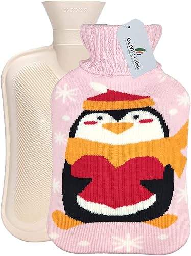 Bolsa de agua caliente de 2 litros de calor y congelable con cubierta de punto para aliviar el dolor, terapia de frío y calor, lindo estilo animal