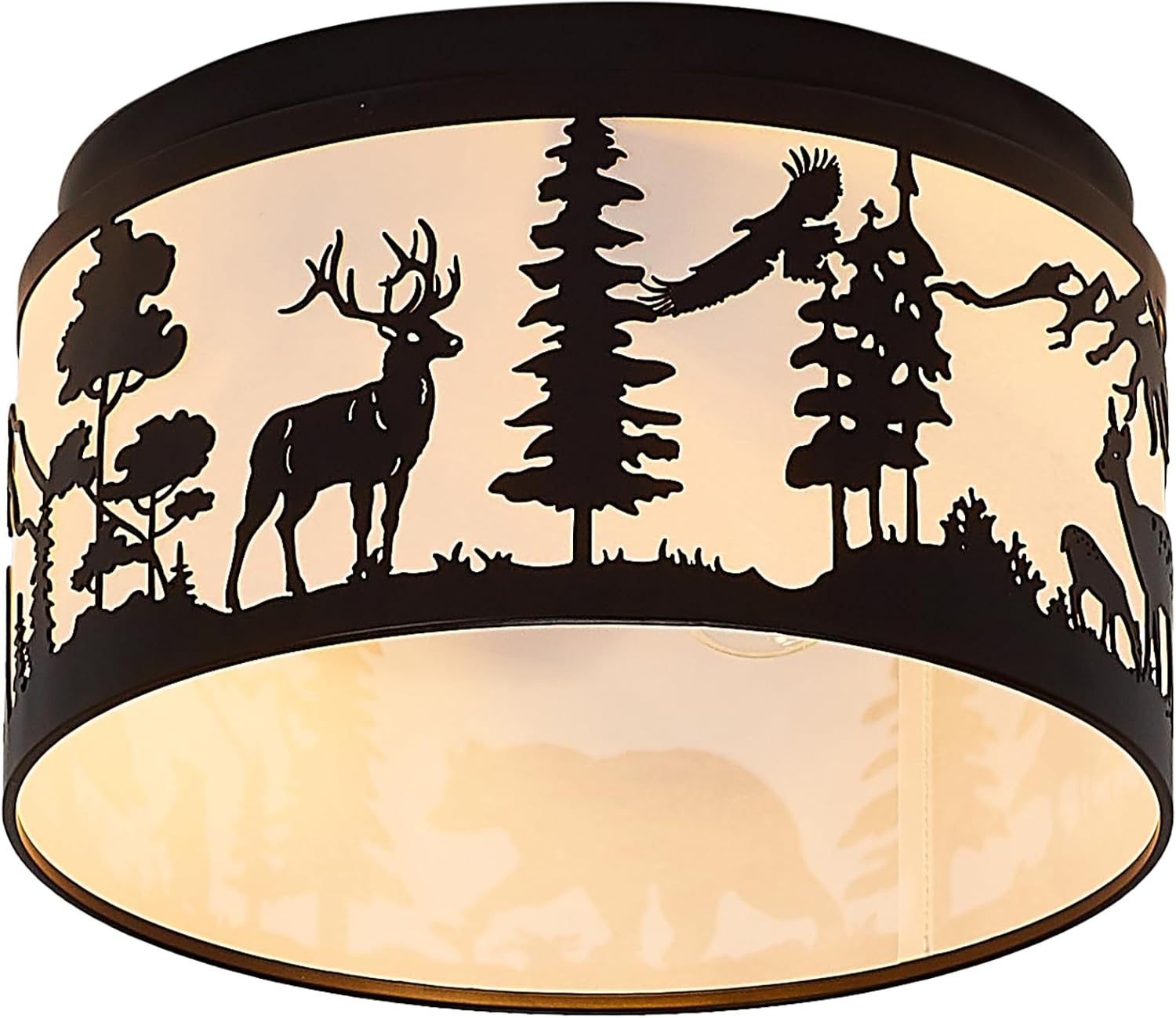Farmhouse Flush Mount Ceiling Light with Shade - Rustic Deer and Bear Metal Ceiling Fixture 2-Light E26, Indoor Lighting for Cabin, Entryway, Kitchen, Bedroom (Bulbs Not Included)