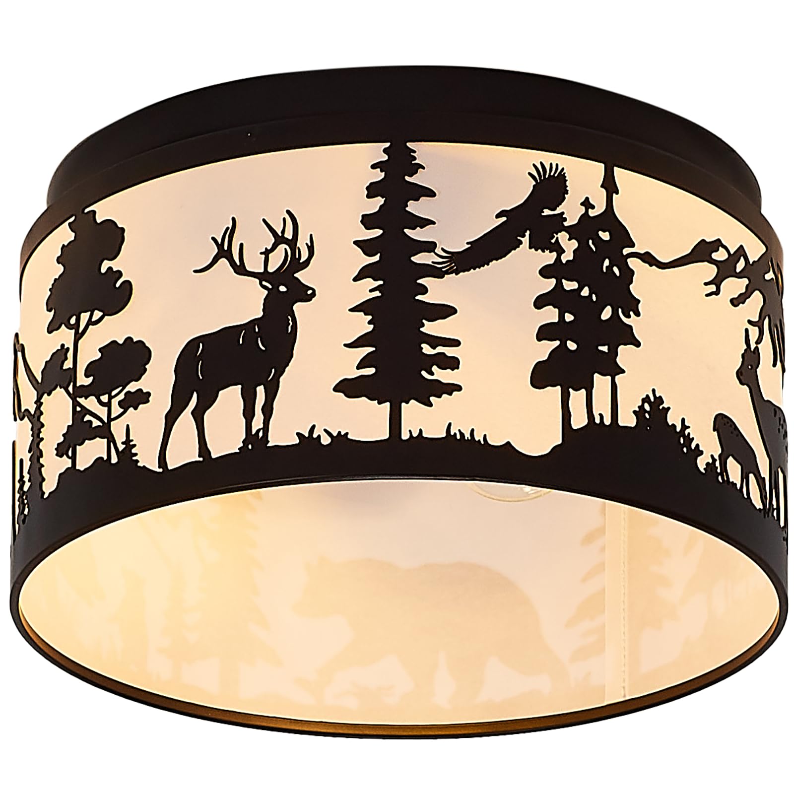 Farmhouse Flush Mount Ceiling Light with Shade - Rustic Deer and Bear Metal Ceiling Fixture 2-Light E26 Indoor