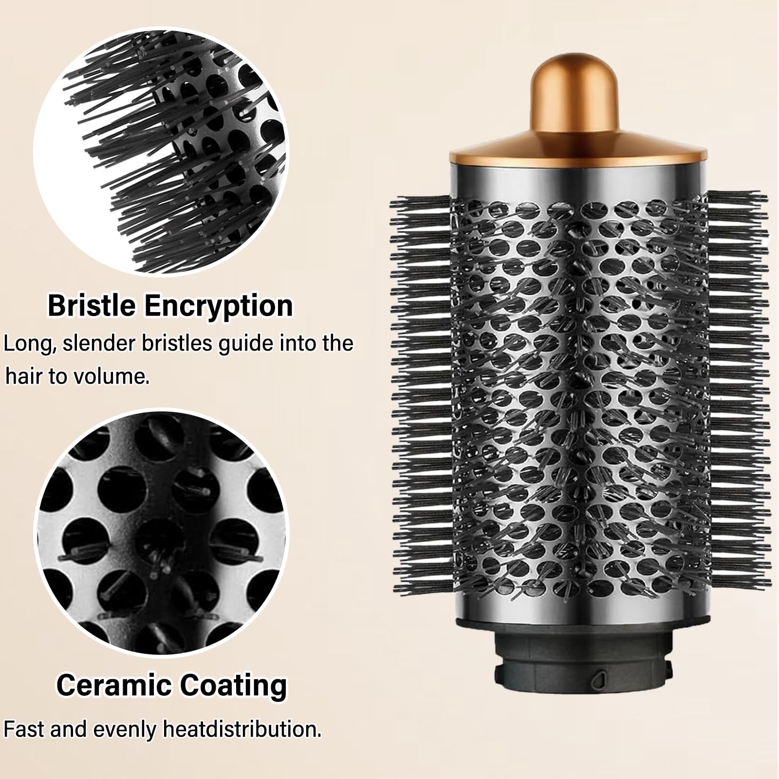 CHUANCHENG Spazzola volumizzante rotonda grande per Dyson per styler Airwrap HS01 HS05 per asciugacapelli Dyson con adattatore, oro