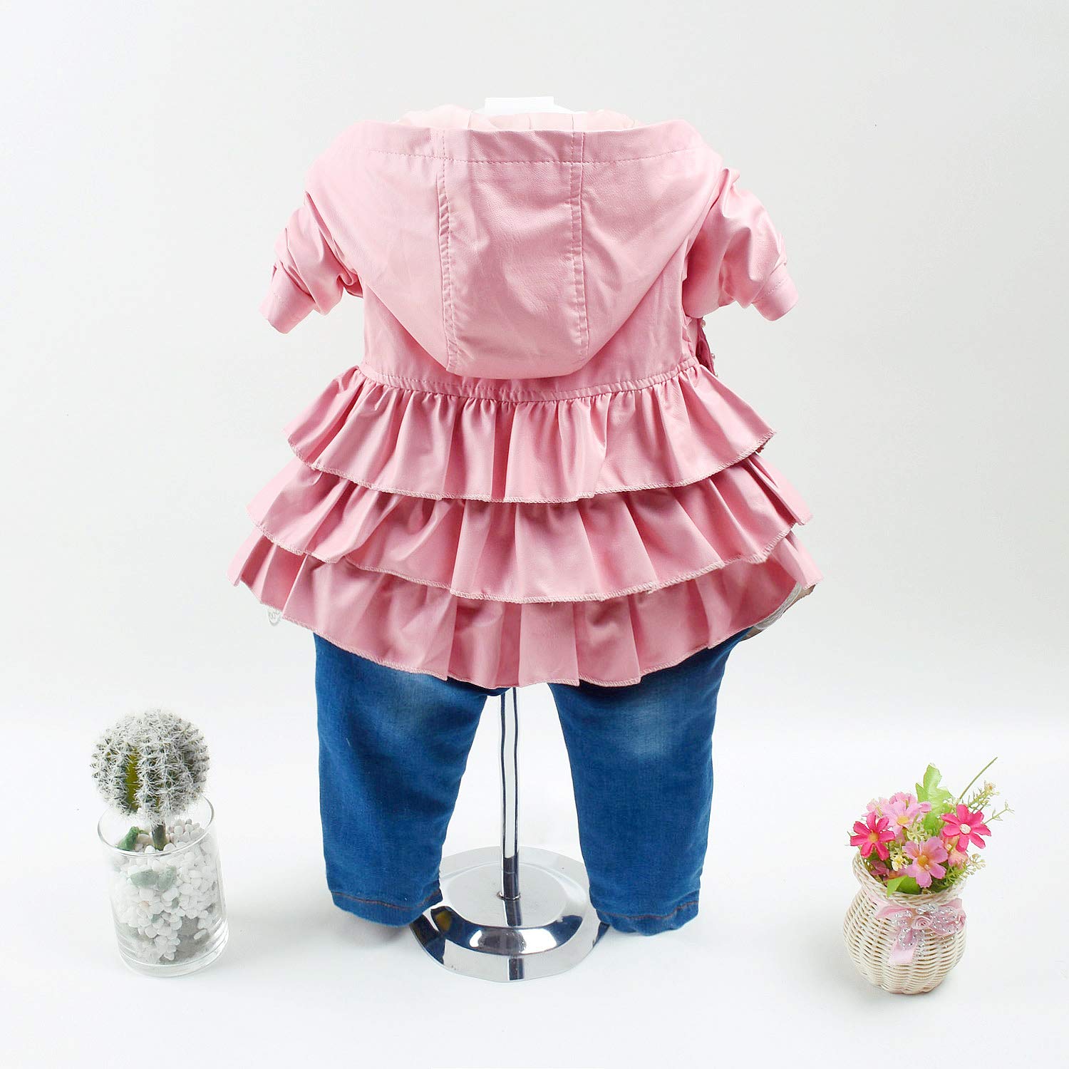 Peacolate Printemps automne bébé filles ensemble de vêtements 3 pièces T-Shirt à manches longues en cuir Falbala veste et jean