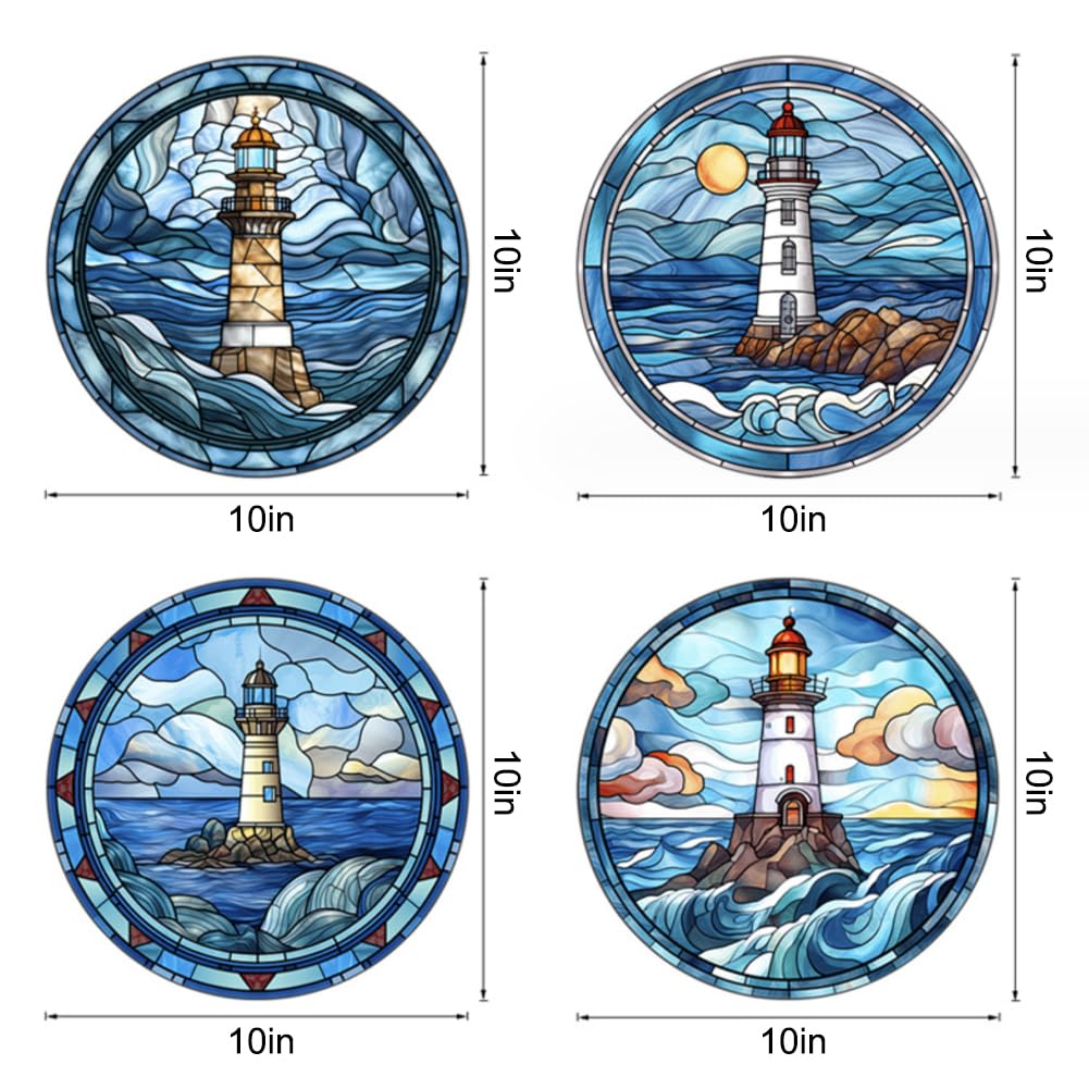 4 Pcs Colorful Lighthouse Window Clings, Anti-Collision Window Clings Decals Removable Non Adhesive Vinyl Cling Window Stickers