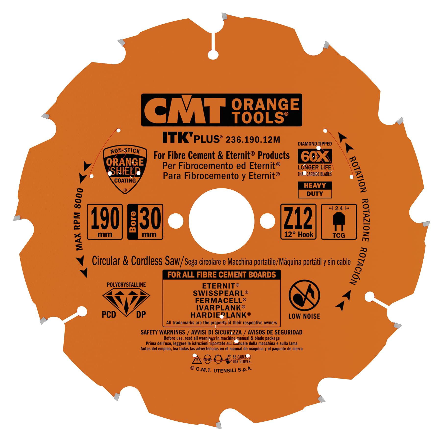 CMT Orange Tools 236.190.12M - Sierra circular en diamante para mat. abrasivos dp 190x2.1x30 z 12 con.