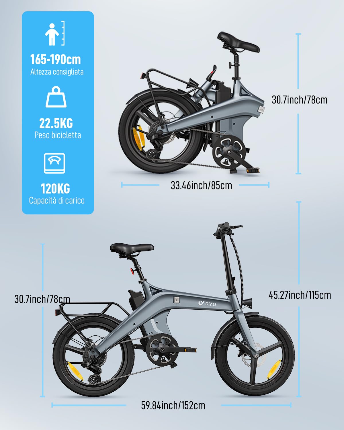 DYU T1 Bicicletta Elettrica Pieghevole 20 Pollici con Sensore di Coppia, Bici Elettrica con Batteria Rimovibile 36V 10Ah, Cambio a 7 Velocità, Ammortizzatore Sella, Portapacchi Posteriore