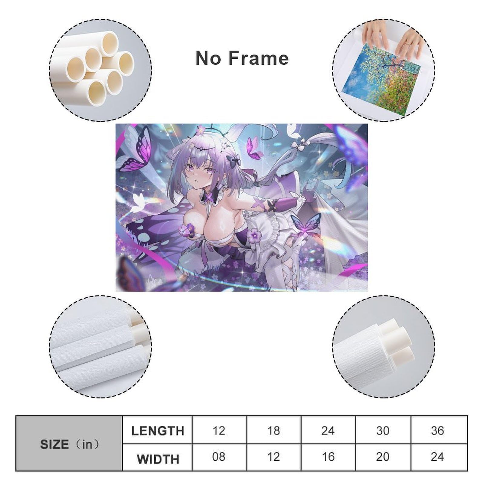 Large Anime Canvas Print - Purple Beautiful Waifu Artwork, Vibrant Pop Art Poster for Gamers & Modern Decor Frame-style-1 08x12inch(20x30cm): 12x18inch(30x45cm) Unframe-style-1