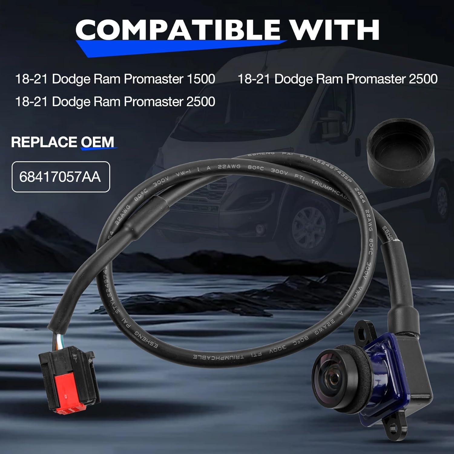 68417057AA Rear View Backup Camera Compatible with 2018-21 Dodge Ram Promaster 1500 2500 3500 Wide Angle Waterproof Safety Reversing Parking Assist Reverse Camera