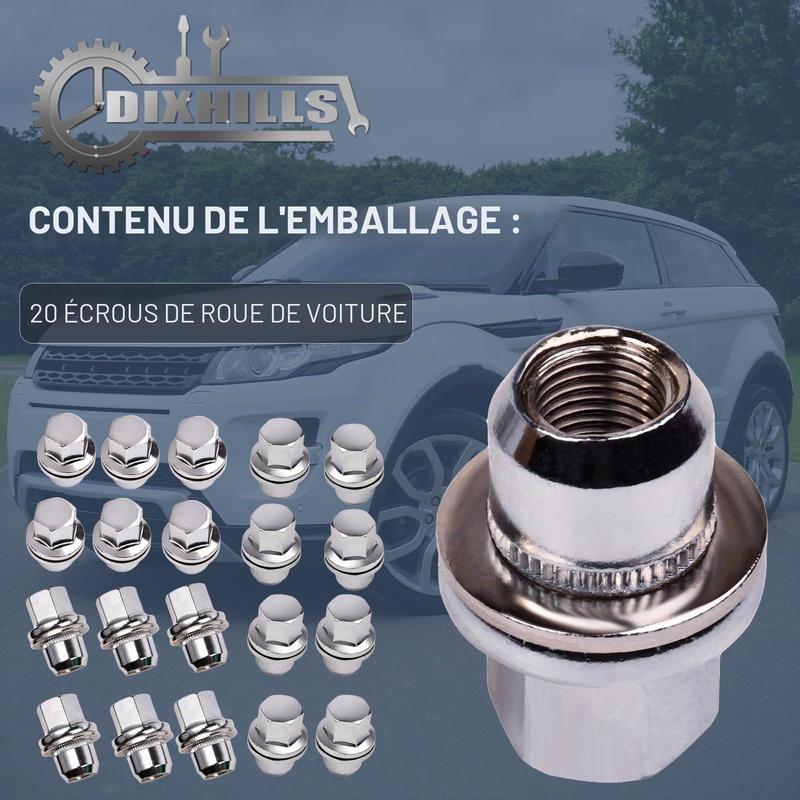 Ensemble de 20 écrous en alliage d'acier, compatibles avec LR Sport 2005-2013, Discovery LR3 LR4 2004-2014, L322 2006-2012, pièce de rechange pour LR068126 RRD500290