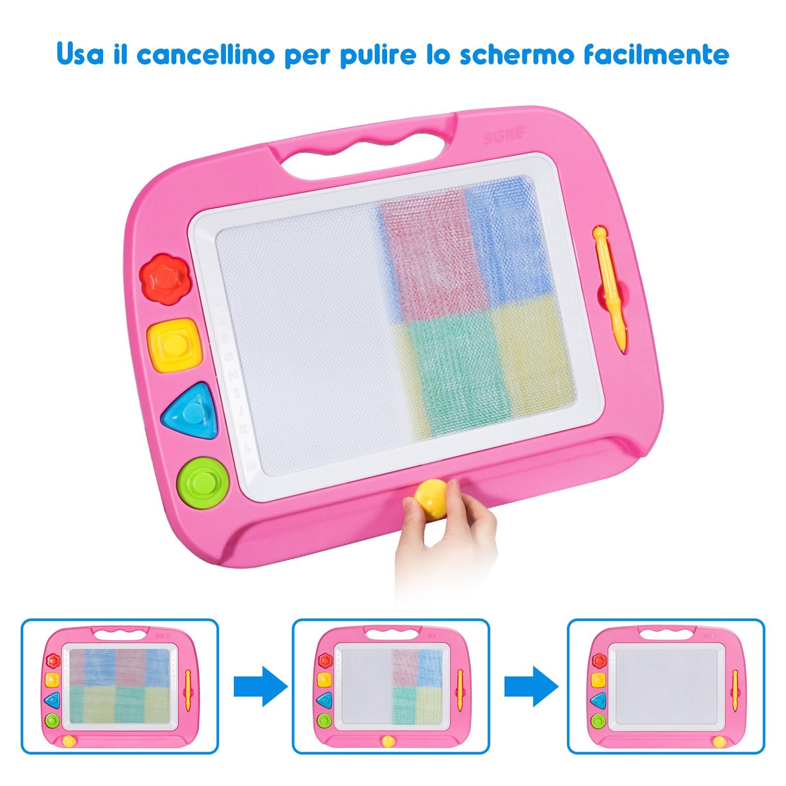 SGILE Grande Lavagna Magnetica per Bambini 2, 3, 4 Anni, Tavola da Disegno Cancellabile Lavagnetta Magica, Giocattoli Educativi, Regalo per Bambini, Portatile, Rosa