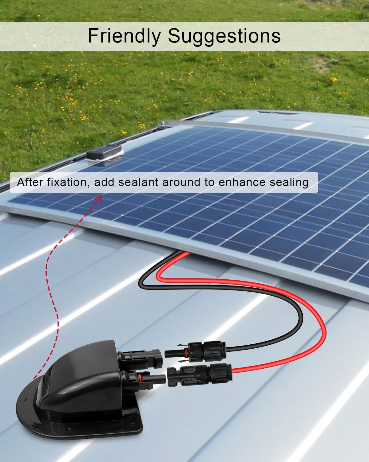 Waterproof Solar Connector Entry Gland Cable Junction Box Through RV Roof Solar Entry Housing with 10Ft 10AWG Extension Cable, Connector on RV Boat Van Camper, Black