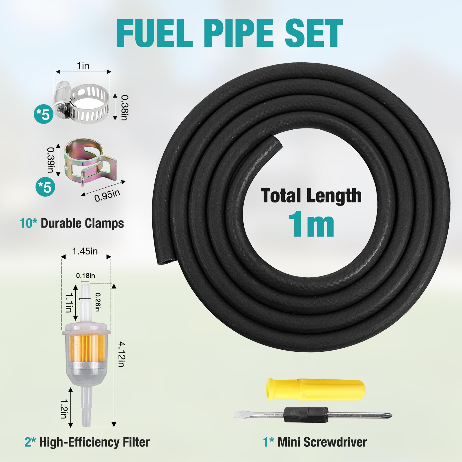 1M Fuel Pipe Kit Upgrade NBR 6MM Fuel Hose with Screwdriver, 10 Clamps & 2 Filters Fuel Line Hose for Cars, Trucks, Lawn Mower Diesel Heater Fuel Line, Heat & Chemical Resistant for Fixes - 2