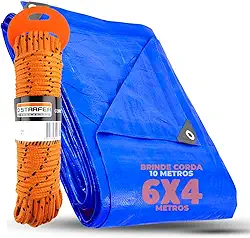 Lona Azul Impermeável Carreteiro, Piscina, Toldos, Caminhão 75G 6x4 Metros + Corda 10 Metros
