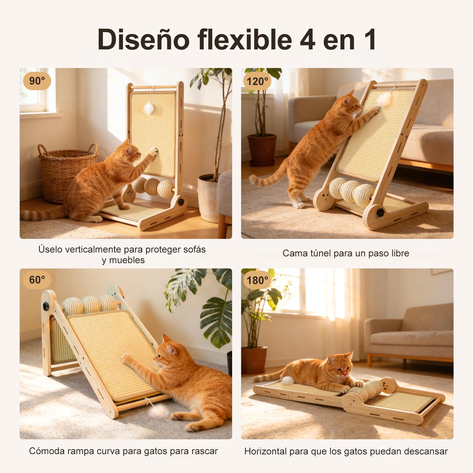 DONWEI Rascador Gatos L Vertical 60CM Sisal Extraíble Protector Muebles | Sisal antiarañazos, estructura L, alfombra extraíble, rasca pared, todos gatos interior