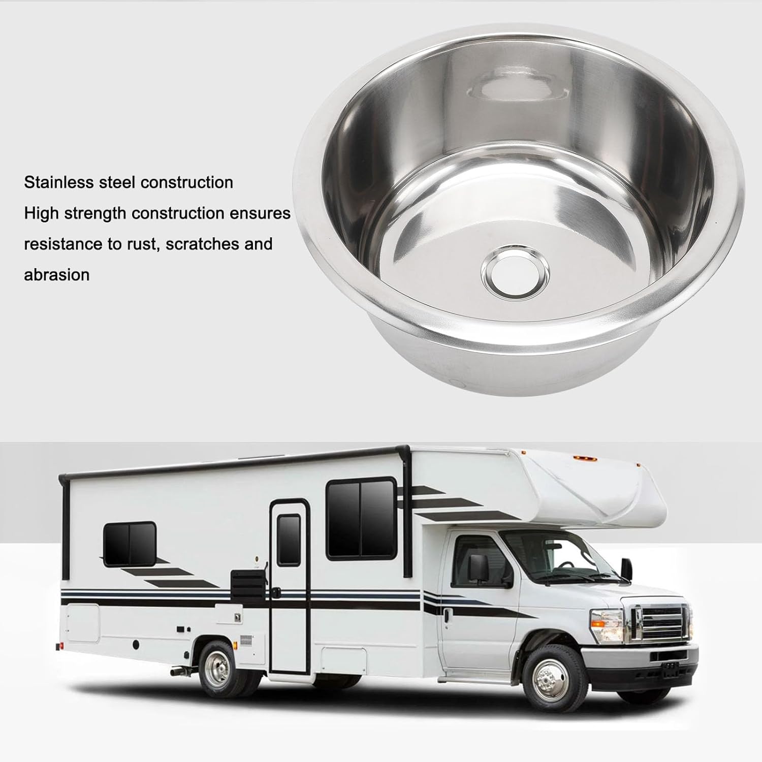 Stainless Steel Bar Sink, Small Round RV Sink Embedded Installation Kitchen Bar Sink Single Bowl Sink with 40mm Drainage Drop in Bar Sinks for Boat, Caravan, Camping Vehicle