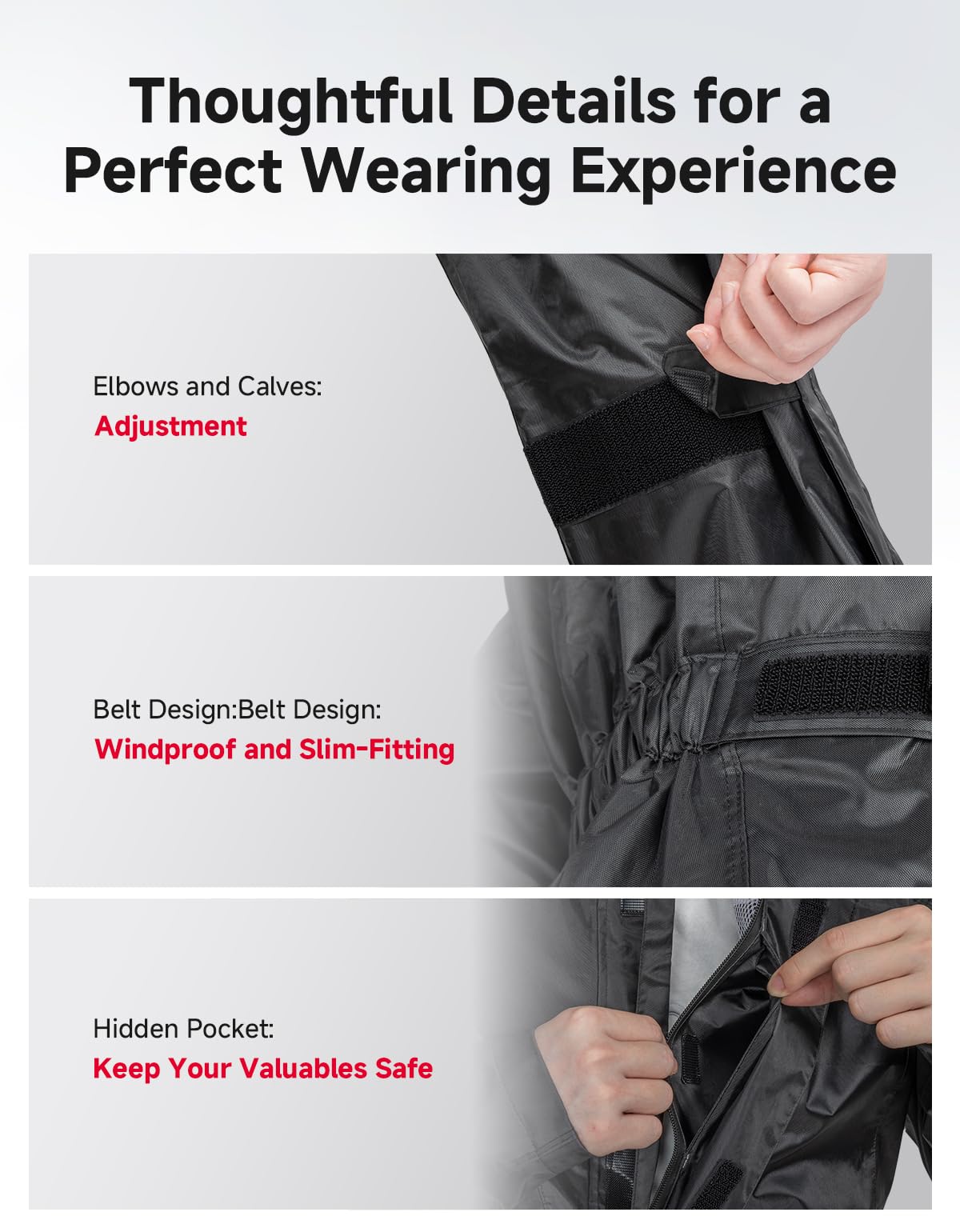 KEMIMOTO Motorrad Regenanzug für Herren, Wasserdicht Regenkombi, Atmungsaktiv Regenmantel, Reflektierende Elemente Regenbekleidung, Regenjacke für Camping, Wandern, Reisen, Radfahren