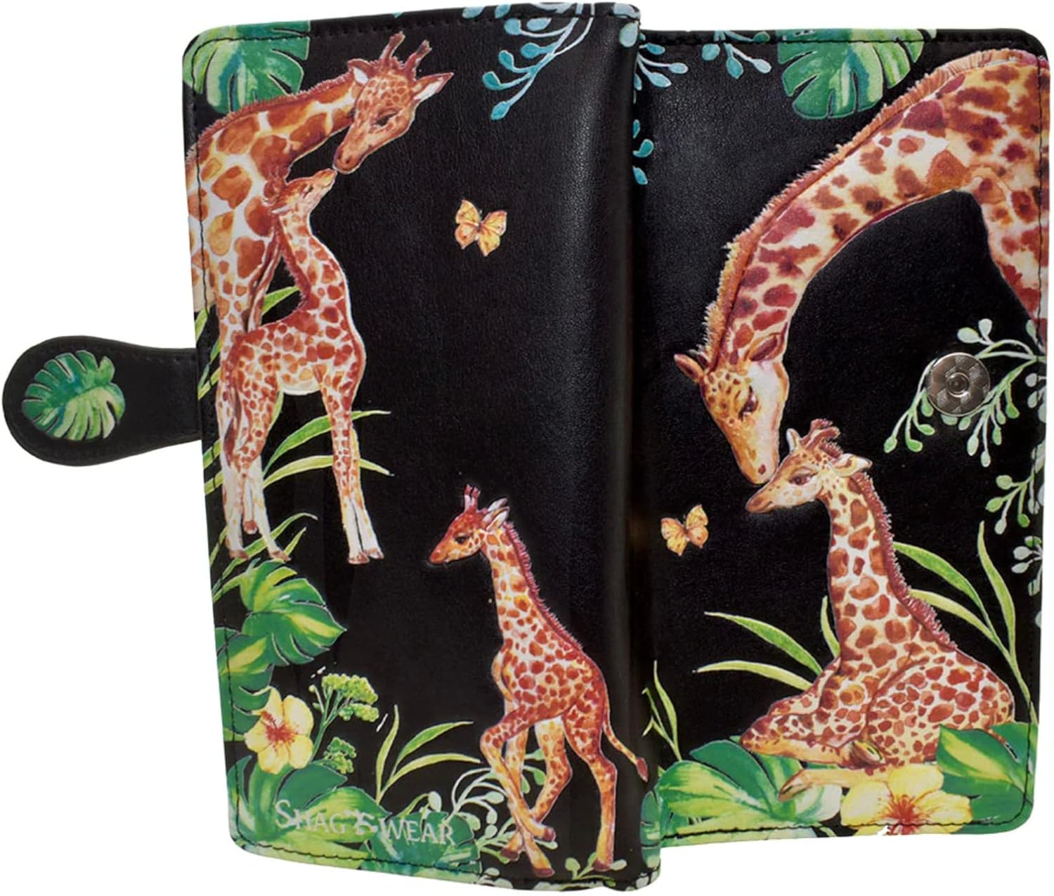 Shag Wear Giraffe Large Women’s Wallet, Vegan Faux Leather Bifold with Card Slots, Bill Compartments and Secure Snap Closure in Black 7" - Image 3