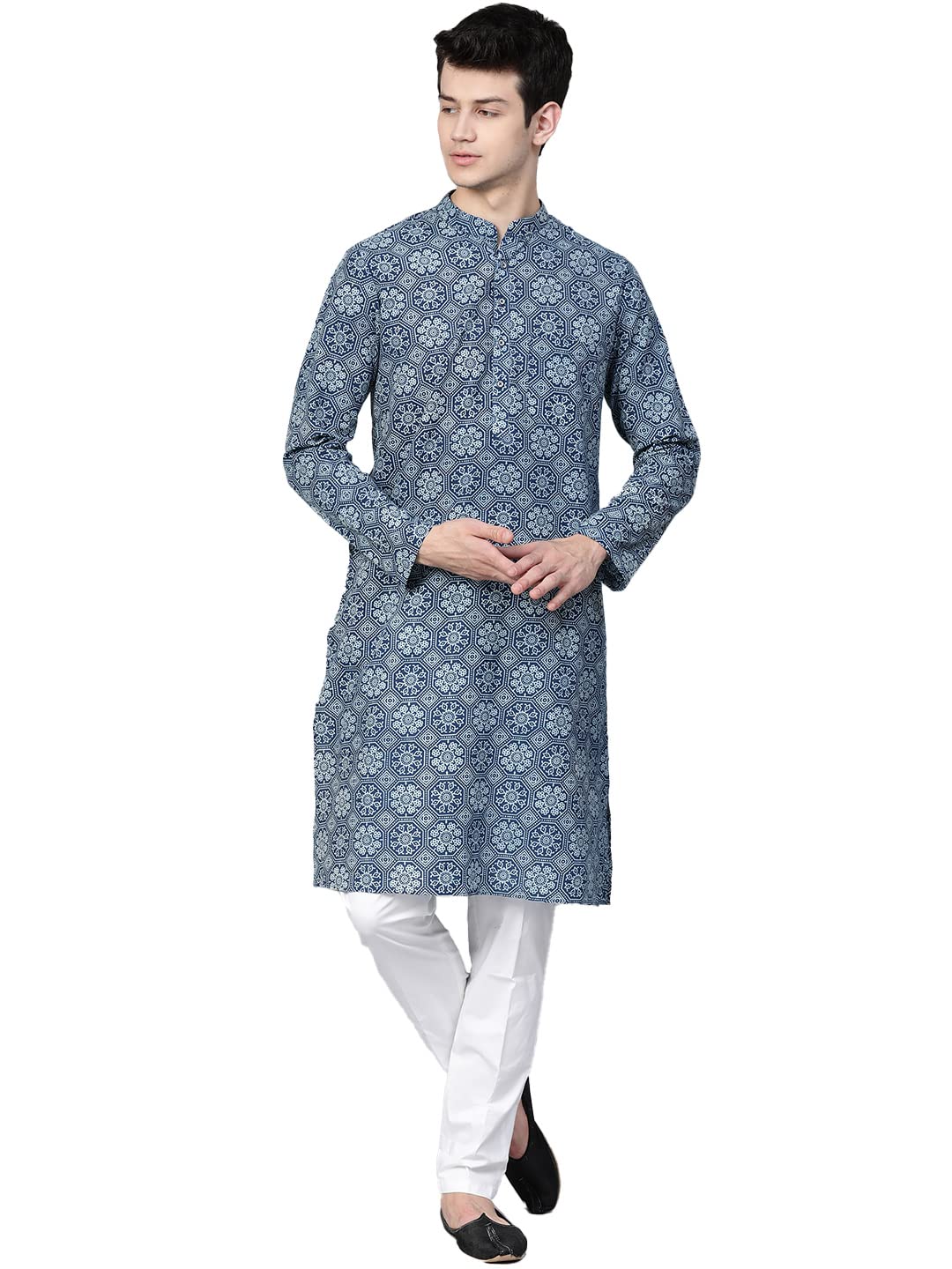 See Designs Blue Cotton Regular Fit Printed Kurta_Sdkt885L