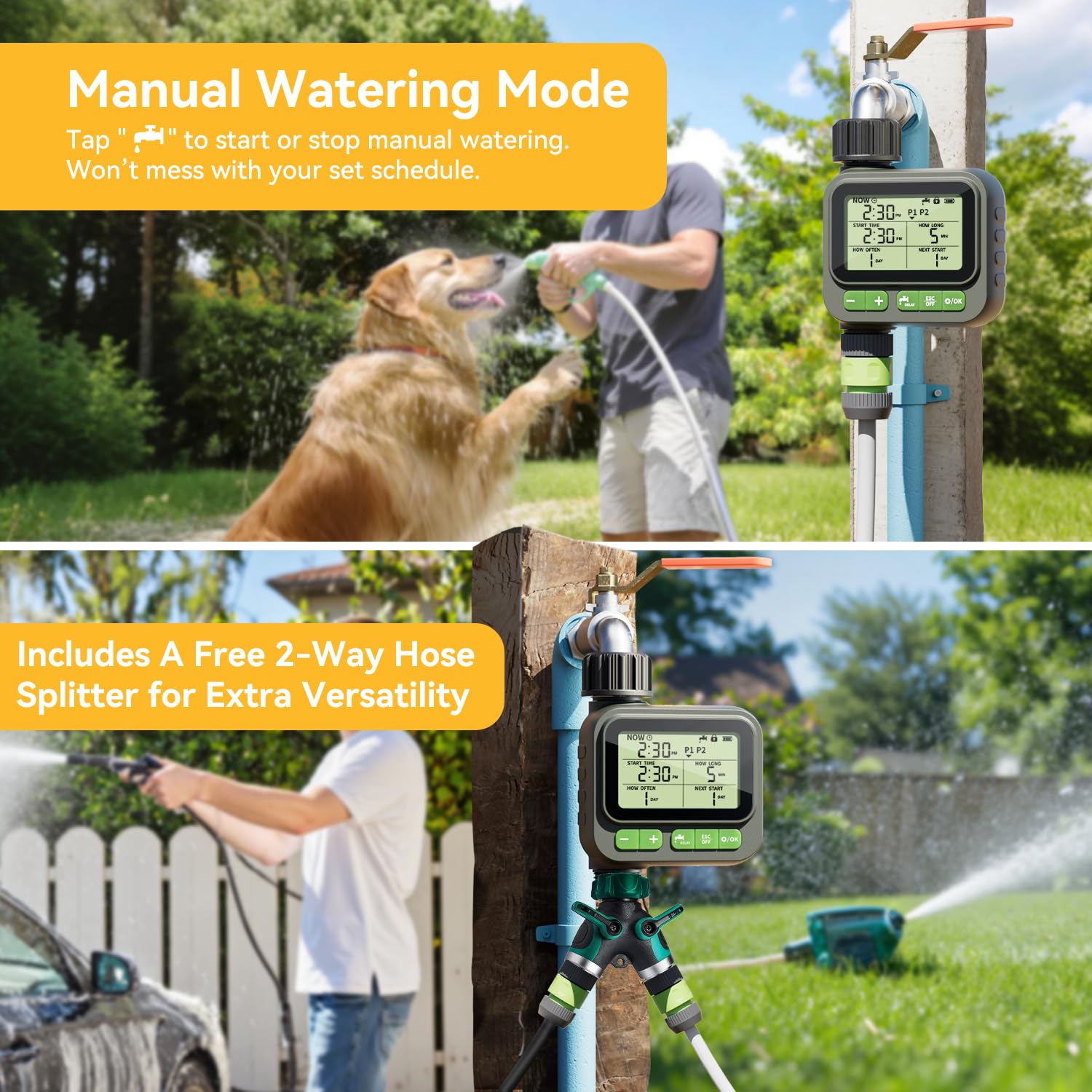 Timer irrigatore, timer programmabile per tubo da giardino, rubinetto per tubo da giardino, rubinetto per tubo flessibile esterno temporizzato con 4 piani/ritardo pioggia/sistema di