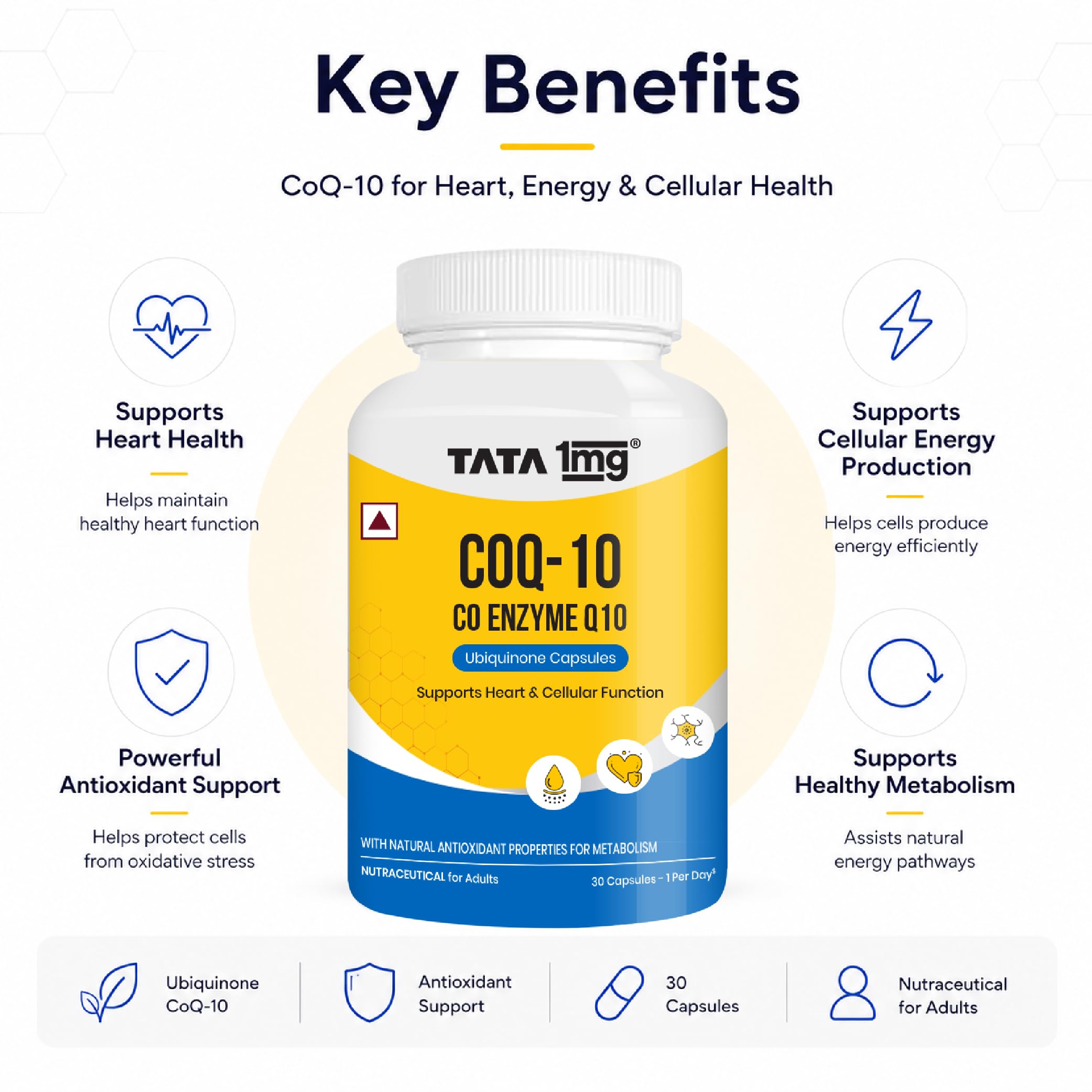 Tata 1mg CoQ 10 (Coenzyme 10) ((200mg)) Capsules, Supports Heart and Vascular Health, Promotes Healthy Cellular Function For Unisex , 50 grams 2