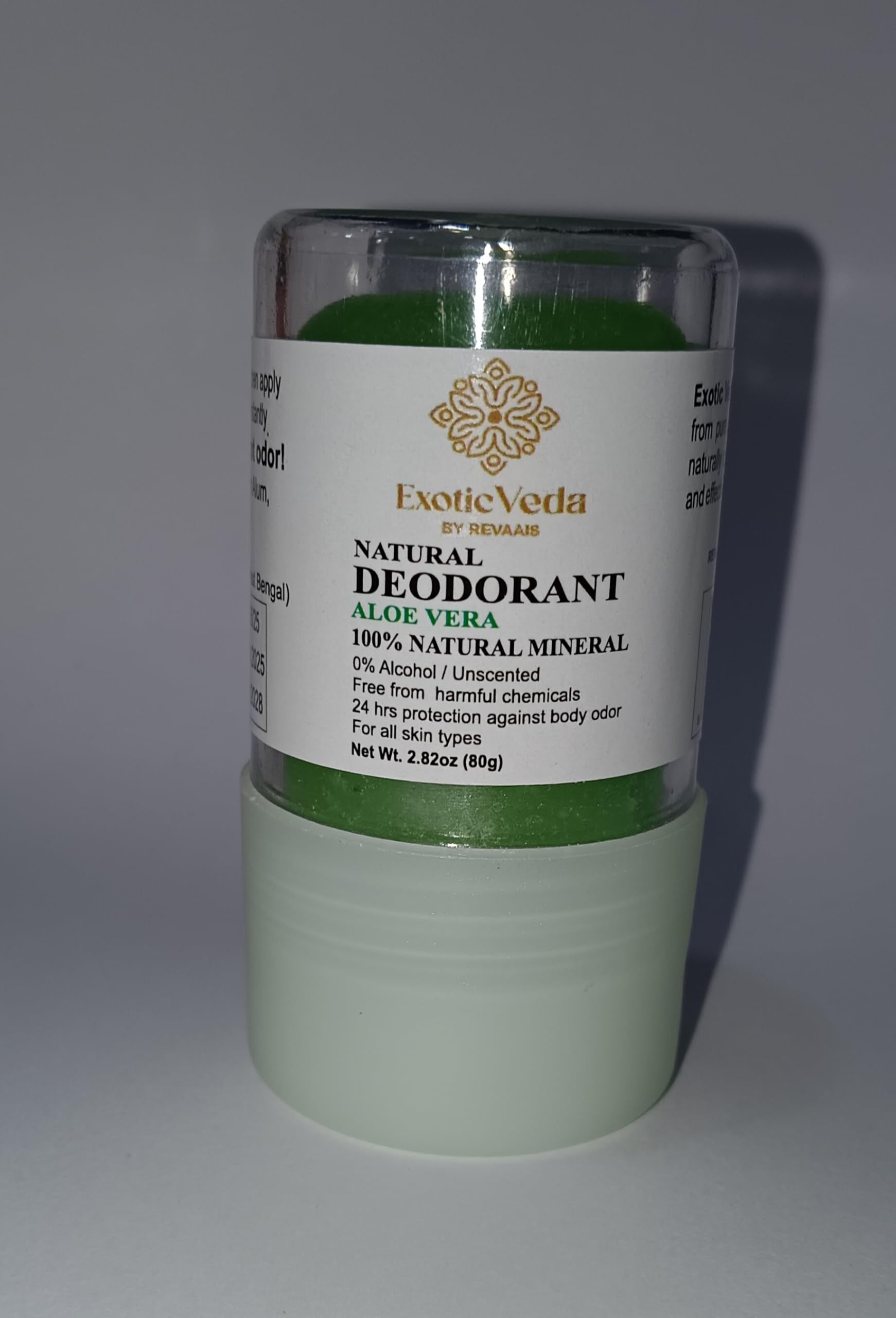 Amazon.com : Exotic Veda Aloe Vera Alum Roll-On Deodorant for Underarms   Natural, Soothing & Hydrating, Alcohol-Free, Aluminum-Free, Fragrance-Free,  Gentle for Sensitive Skin, Long-Lasting 80g(2.82 oz) : Beauty & Personal  Care