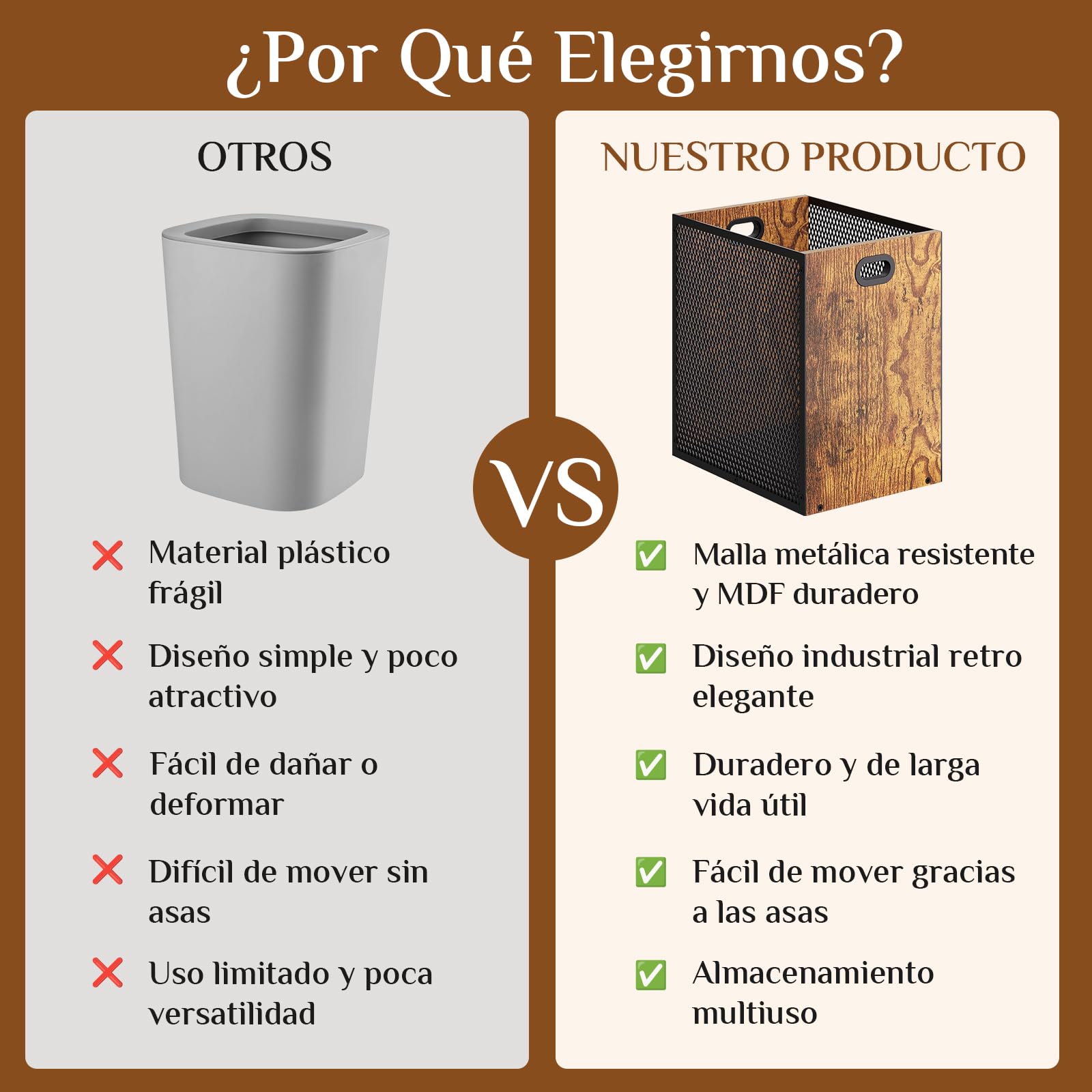 Papelera de Oficina de Metal y Madera con Asa