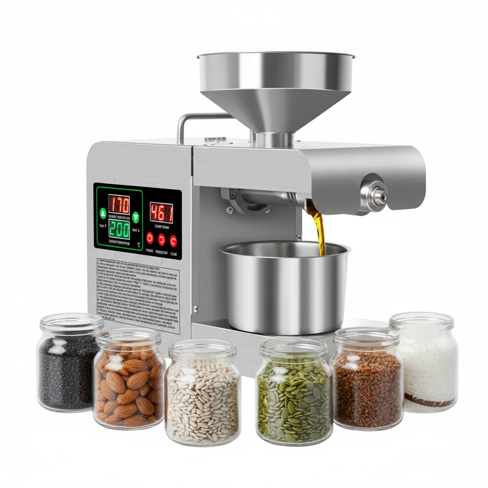 Aioneer Oil Extractor, Stainless Steel Automatic Press With Intelligent Heating, Professional Expeller For Peanuts, Sunflower Seeds, Walnuts, Olives
