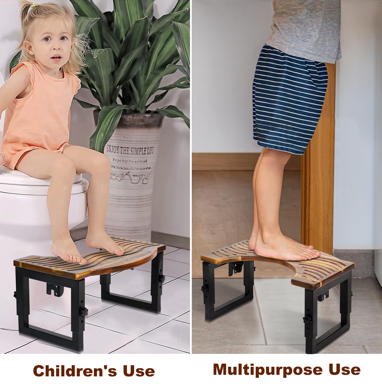 Toilettenhocker, faltbar, 7,8,9 cm, höhenverstellbar, Akazienholz, Kothocker für Töpfchentraining, Kniebeugen-Töpfchen für Erwachsene, Kniebeugenposition verbessert die Darmgesundheit und lindert