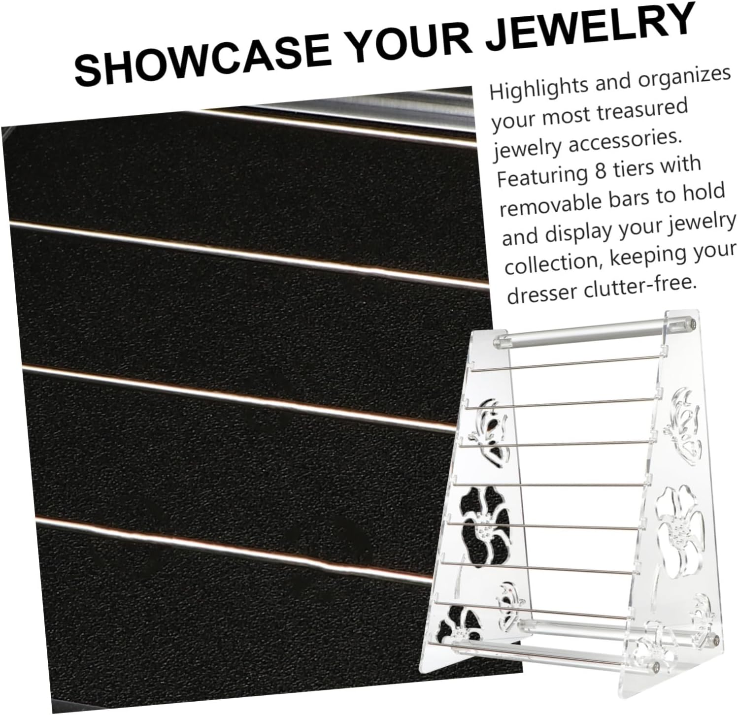 ARTIBETTER Acrylic Jewelry Holder 8 Tier Display Rack with Removable Bars image 3
