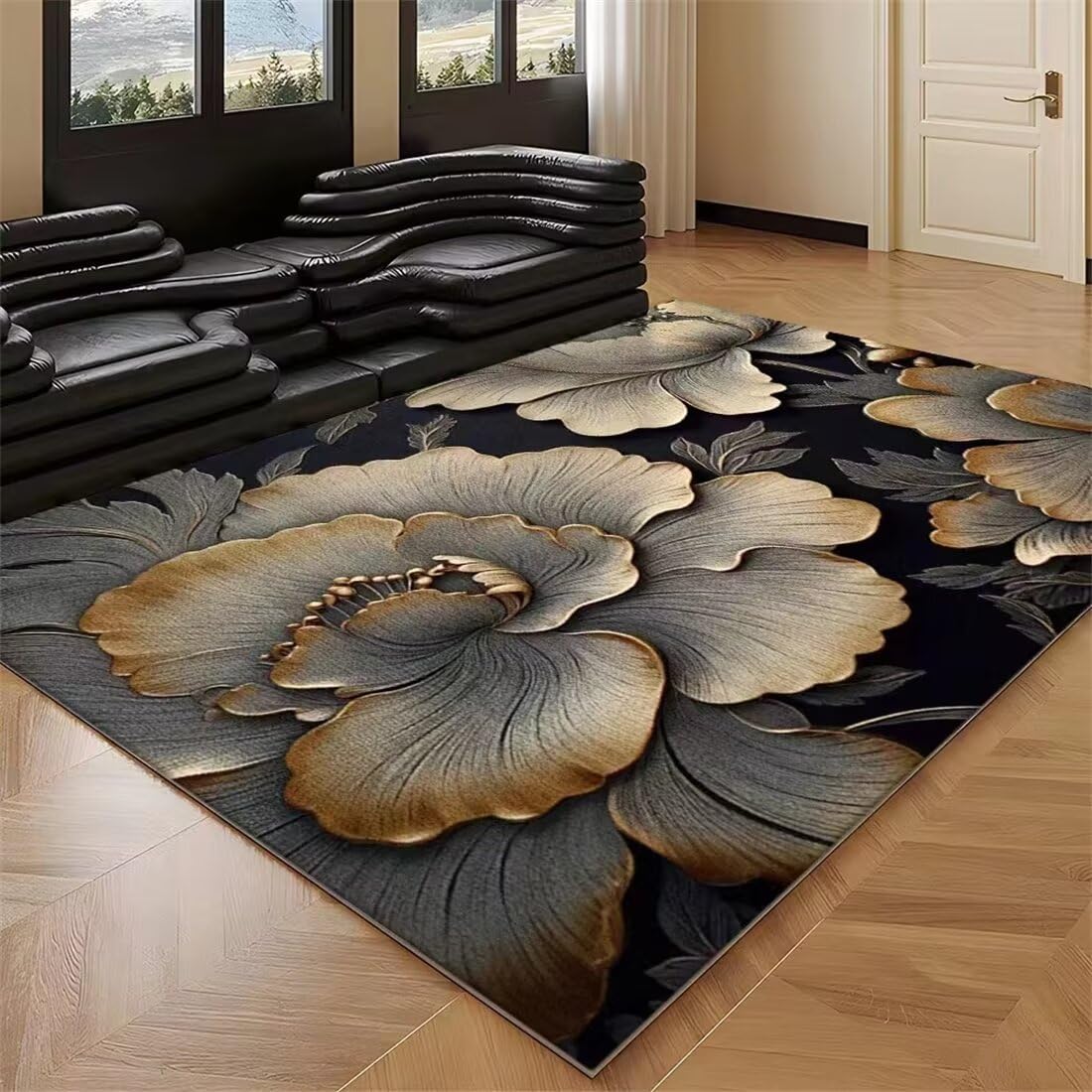 Tapis de chambre au beau design de fleurs jaunes lavable 180x260