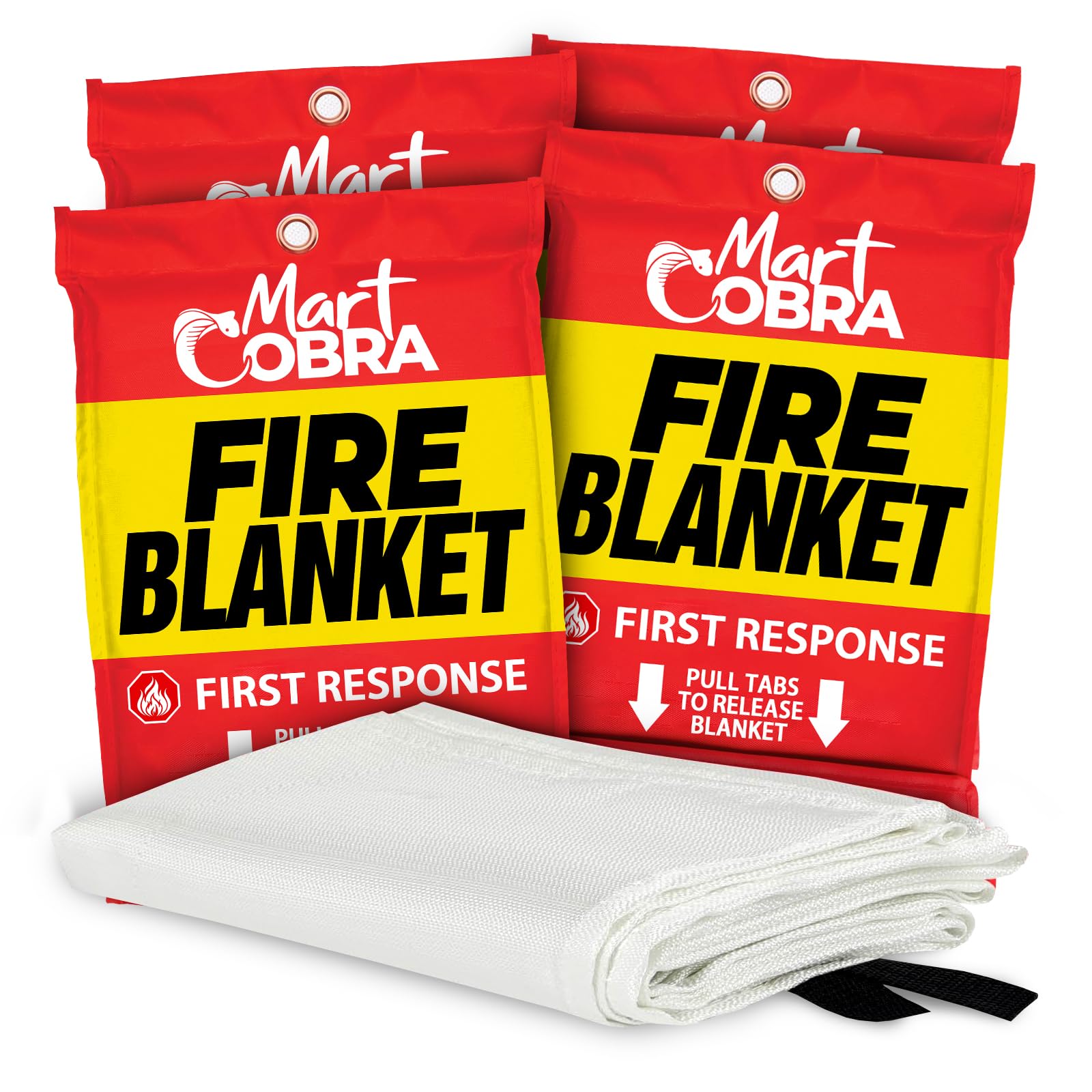 Mart Cobra Emergency Fire Blanket for Home and Kitchen - 4 Pack - Fire Blankets Emergency for Home Safety 40” x 40” - Suppression Shield Retardant Extinguisher Fiberglass Welding Fireproof Cloth Towel
