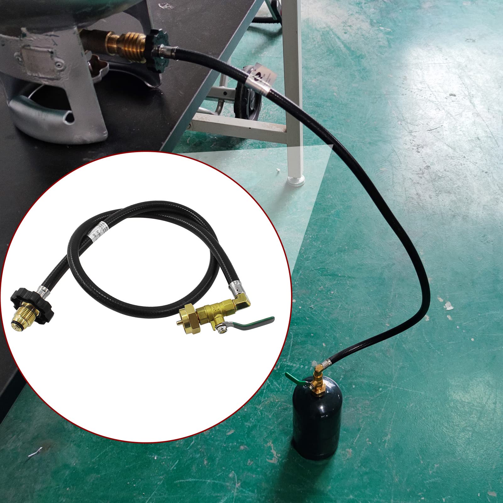 Propangas Nachfüllschlauch 91cm Mit Absperrventil - QCC1 Für 0.5kg Flaschen
