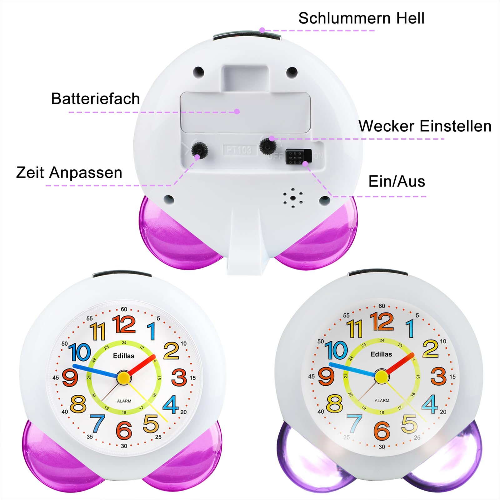 Edillas Kinderwecker Mit Nachtlicht - Analoger Lernwecker Batteriebetrieben