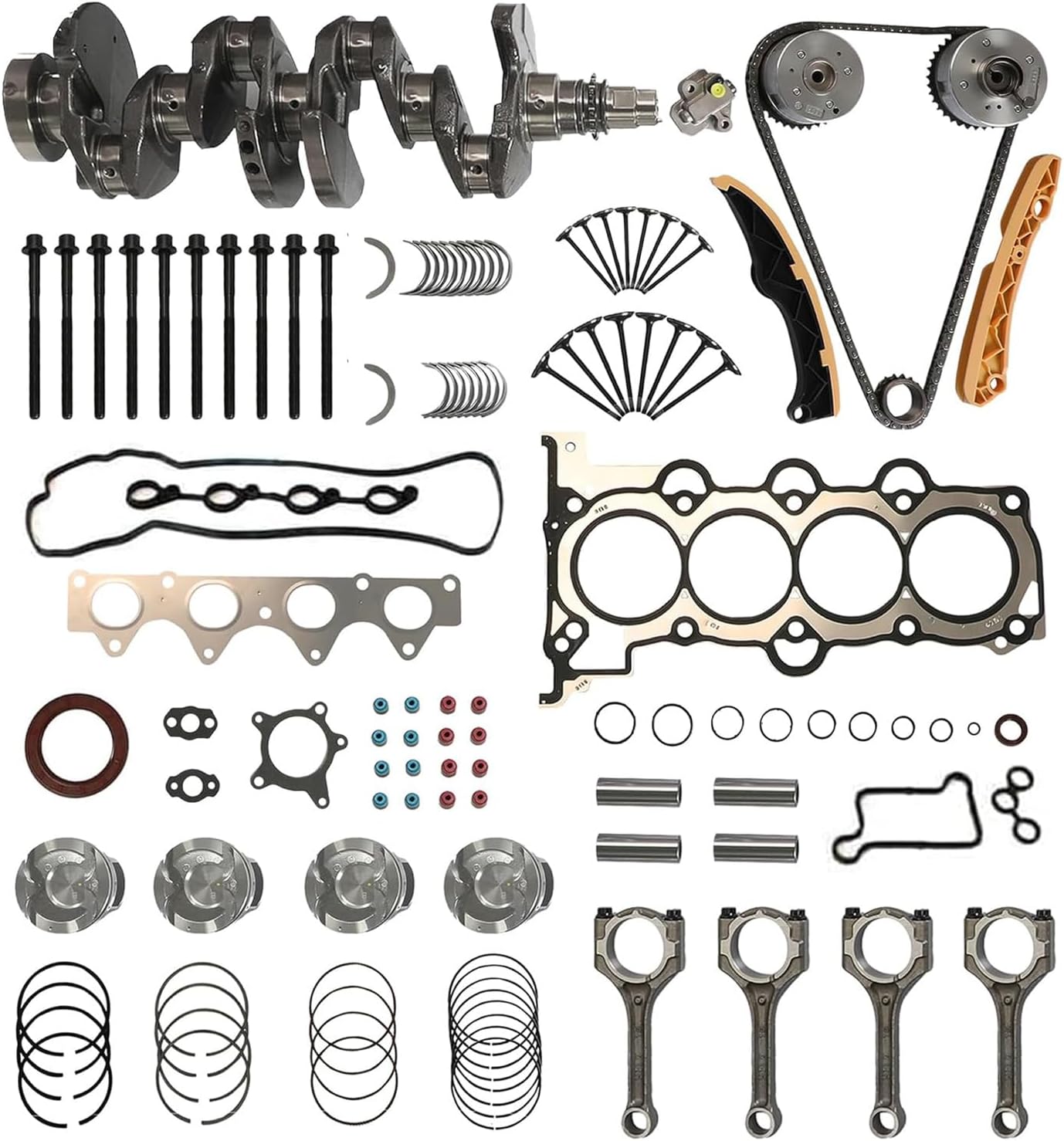 G4FD 1.6 Timing Chain Kit Engine Head Gasket Set w/Crankshaft & 4 Connecting Rod Piston Fit For Hyundai Tucson Accent Elantra 2009–2019, Fit For Kia Sportage Rio Soul 1.6L DOHC 2012–2021