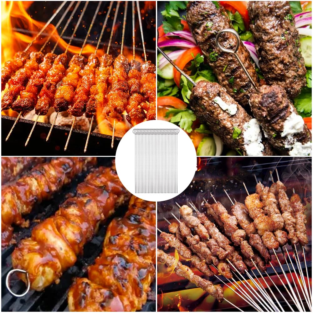 30 Pièces Brochettes Inox,25 cm Brchettes RéUtilisables en Acier Inoxydable,Brochette Pour Griller,Brochette Barbecue pour Grille Barbecue,Viande,Légumes,Facile à Nettoyer