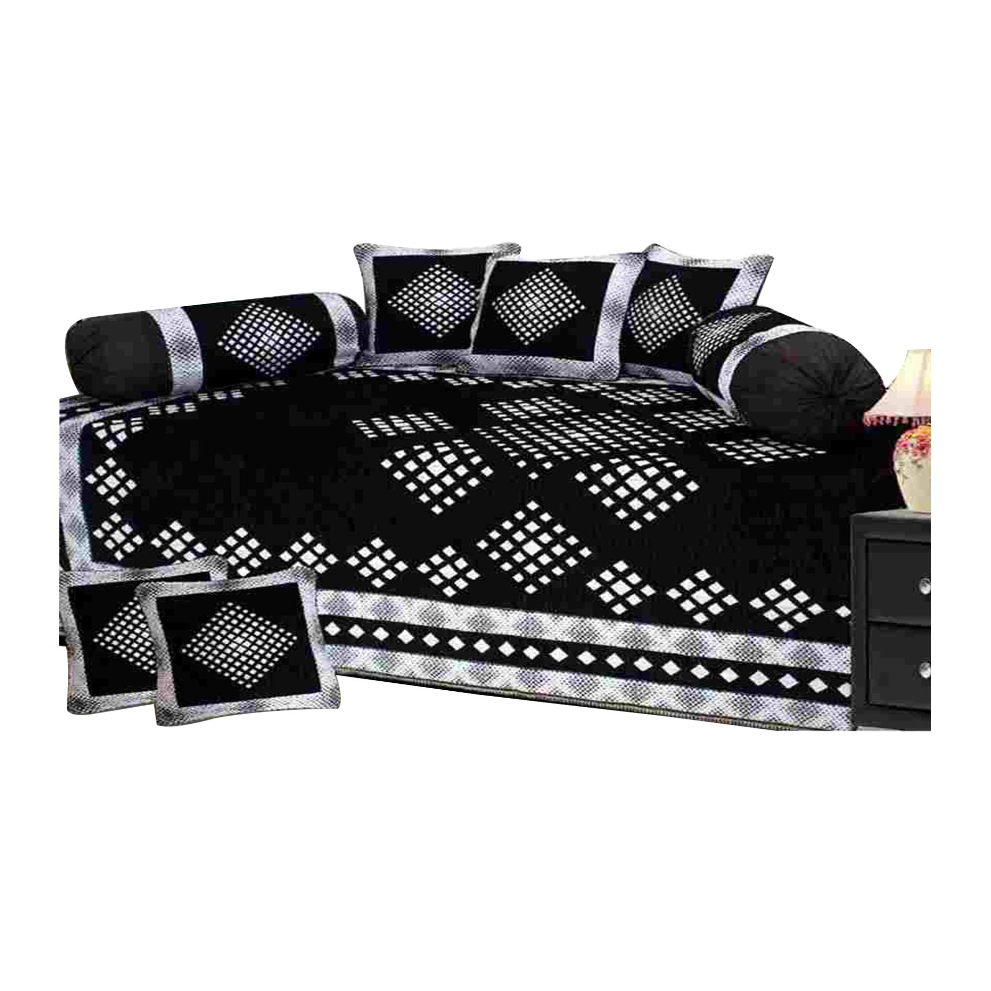 ak decor 500 tc velvet diwan set,(set of 8) 1 single bedsheet (90 x 60 inches), 5 cushion covers (16 x 16 inches) and 2 boester covers (31 x 16 inches) multi