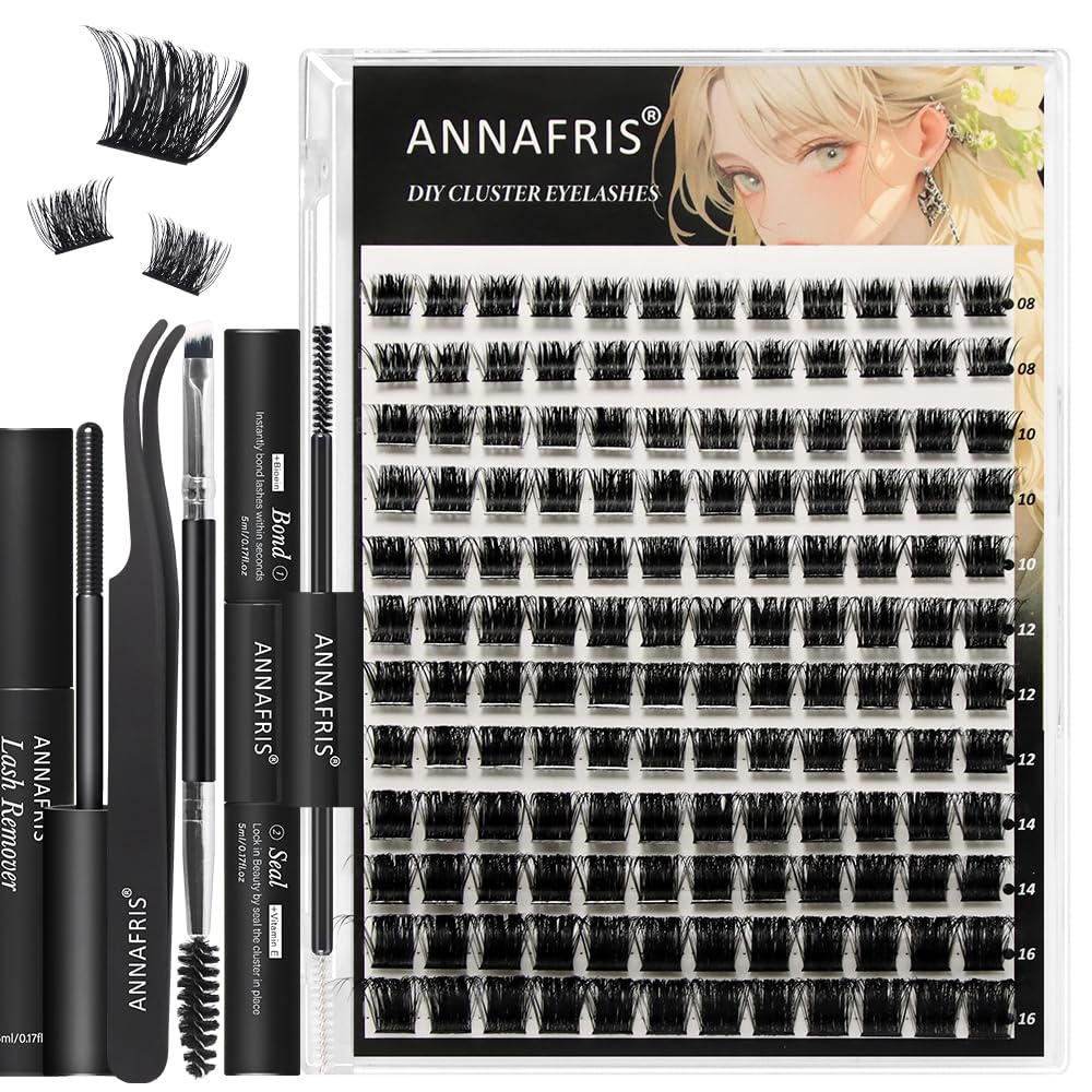 ANNAFRIS Ciglia Finte Ciuffetti Kit 8-16mm Naturali DIY Extension Ciglia Cluster Lashes con Pinze e Colla(CS,JS09)
