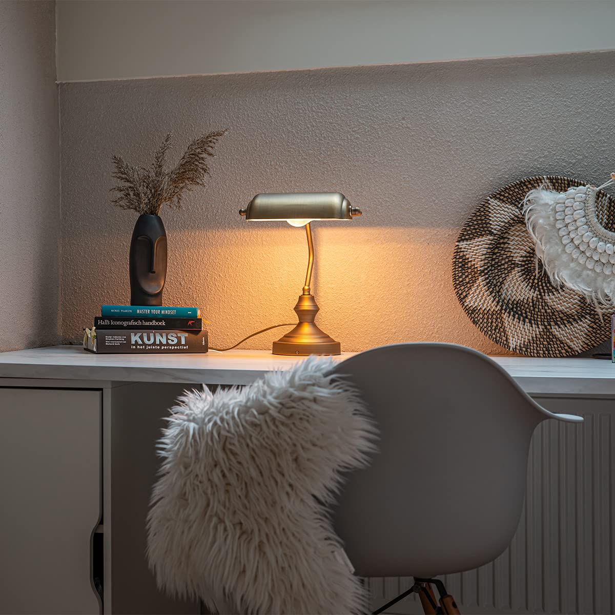 Qazqa classic-antique Schreibtischlampe - Banker - Bronze, max. 60W, Geeignet für LED, 35cm, Ideal als Flur, Küche lampe, Schlafzimmerlampe und Wohnzimmerlampe