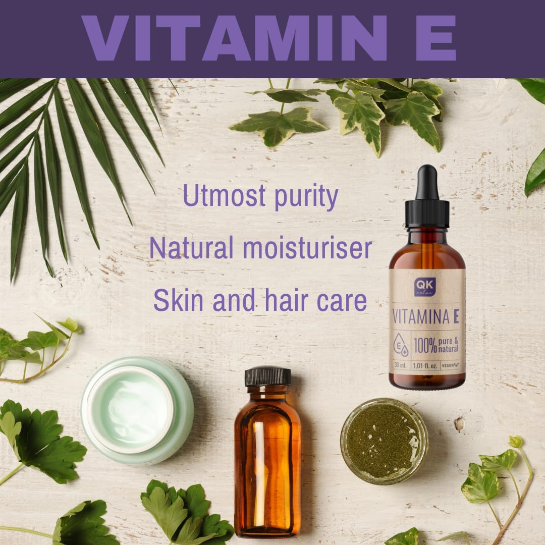 Pure Liquid Witamina E - Witamina E (tokoferol) 30 ml - Naturalny - Przeciwutleniacz i działanie przeciwstarzeniowe do twarzy, skóry, włosów i paznokci