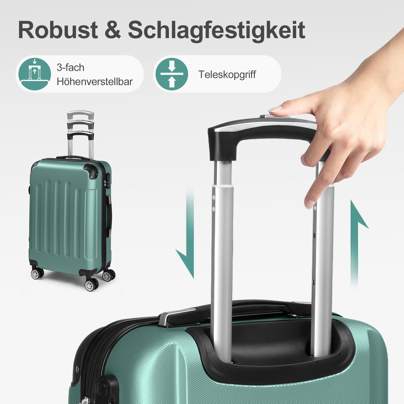 LALAHO Kofferset 4 teilig Hartschale mit Kosmetikkoffer - Türkis | Koffer Set aus ABS, Reisekoffer mit Rollen Groß, Hartschalenkoffer Set, Koffer & Trolleys