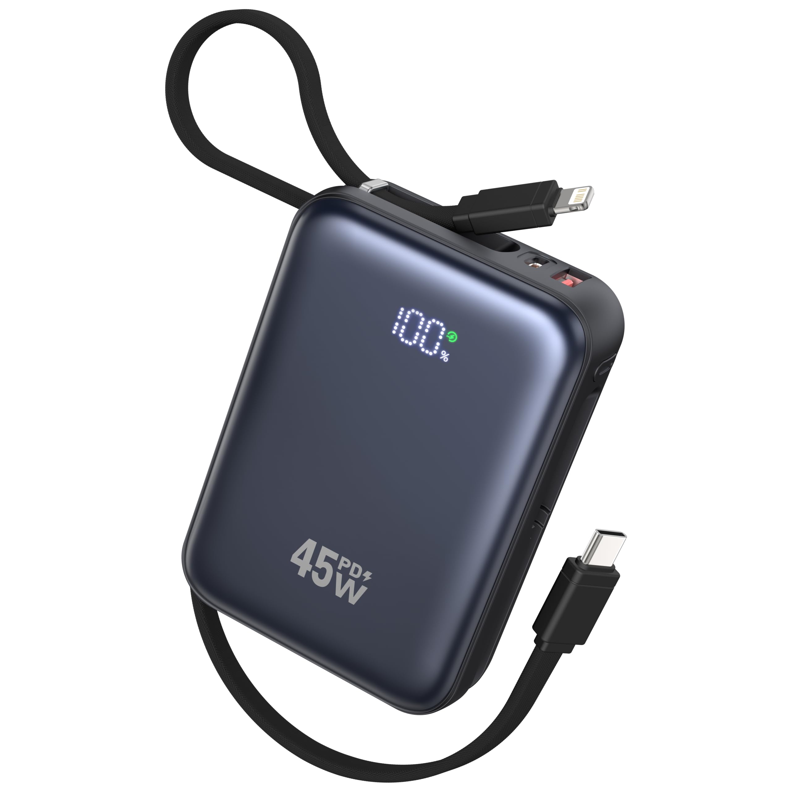 Power Bank, Ultra Mini 20000mAh Portable Charger, 45W PD Fast Charging Powerbank with Built in Cables, USB-C in&Out Battery Pack, Small Travel Powerbank for iPhone 17 16, Samsung Cell Phones, iPad etc