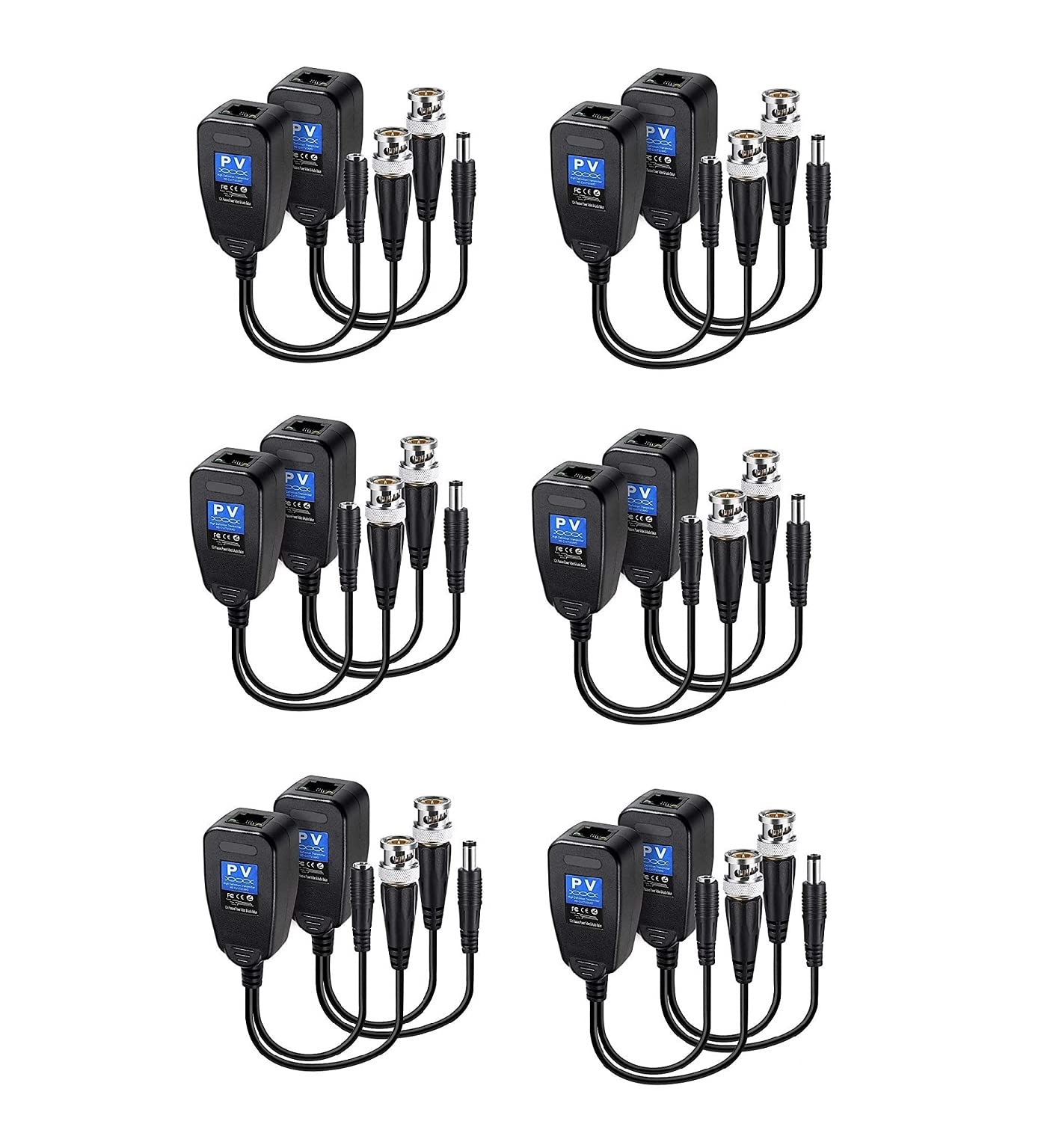 LipiWorld® 8MP (PV) Passive Video Balun BNC DC to RJ45 Network Transceiver Cat5/Cat6 Adapter AHD/TVI/CVI/CVBS for Full HD CCTV DVR Security Surveillance Camera System (Pack of 6)(Green,Yellow)