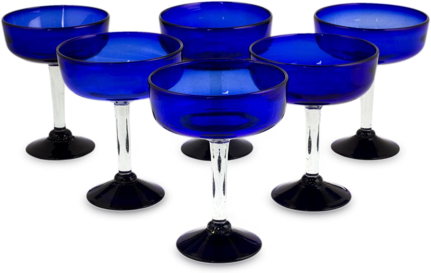 NOVICA Hand Blown Blue Recycled Glass Margarita Glasses