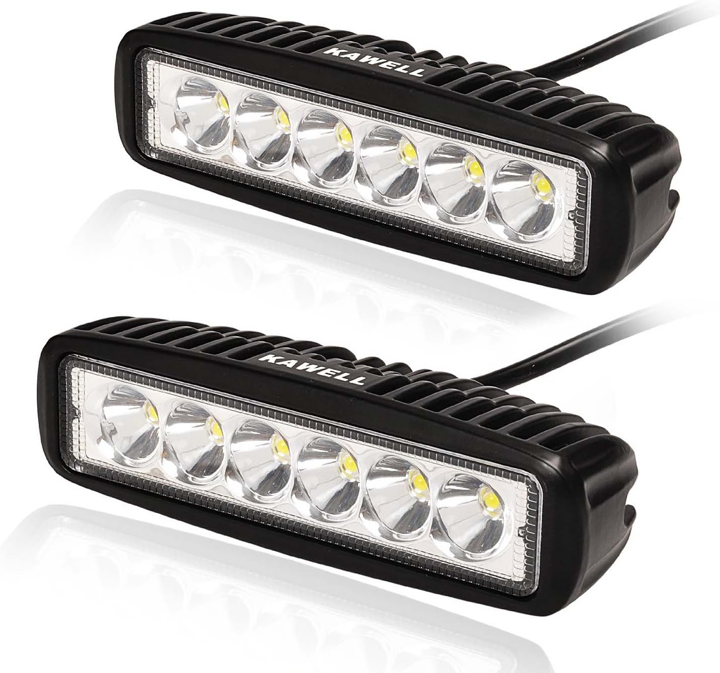 KAWELL 2 Pack 18W LED Light Bar 6.2 Inches 6500K Off Road Waterproof LED Work Spot Light Bar for Jeep Boat ATV SUV Truck Black